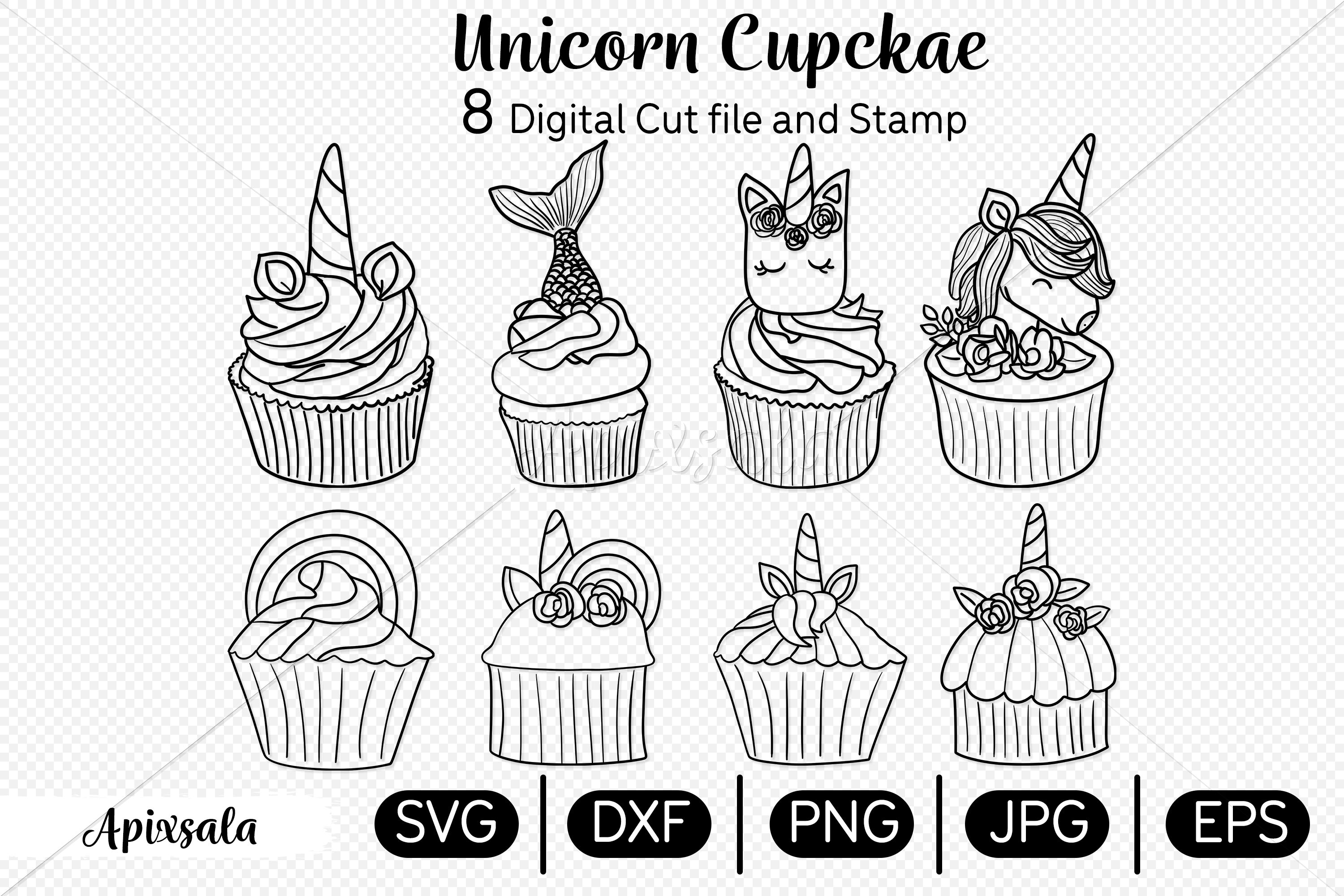 Unicorn Cupcake SVG Cut Files-digi Stamp By Apixsala | TheHungryJPEG