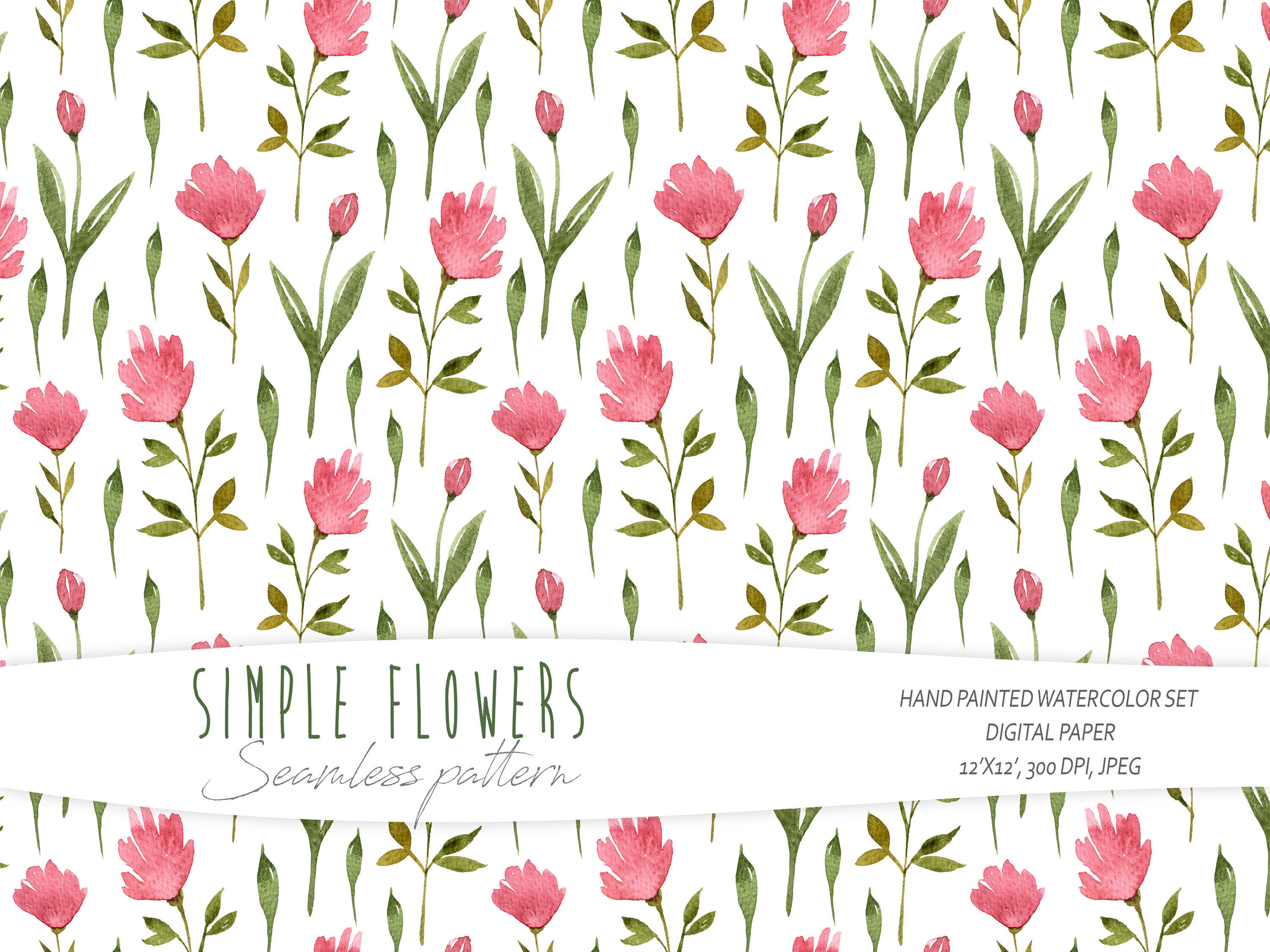 Watercolor simple floral seamless pattern on white background By Tiana Geo  Art