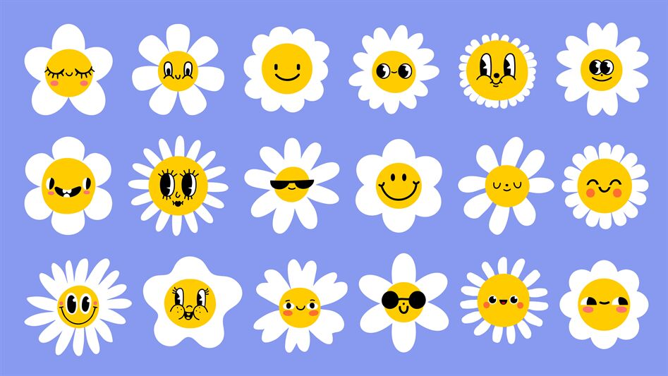 Daisy flowers with cartoon funny smiling faces, chamomile characters. By  Tartila | TheHungryJPEG
