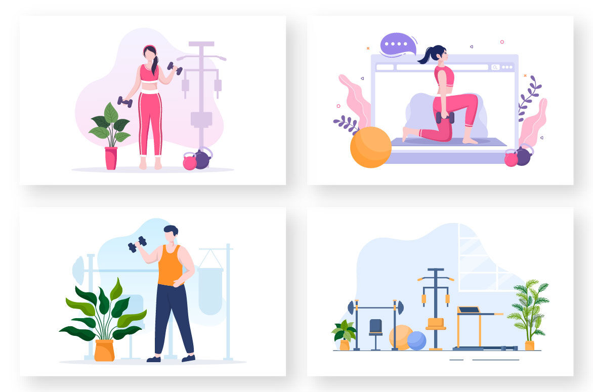 15 Workout Gym Flat Design illustration By denayunethj | TheHungryJPEG