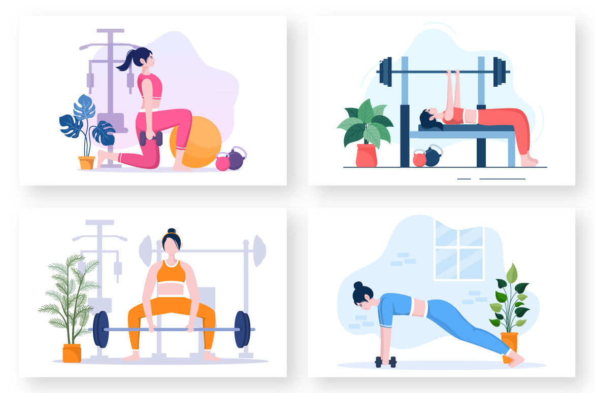 15 Workout Gym Flat Design illustration By denayunethj | TheHungryJPEG