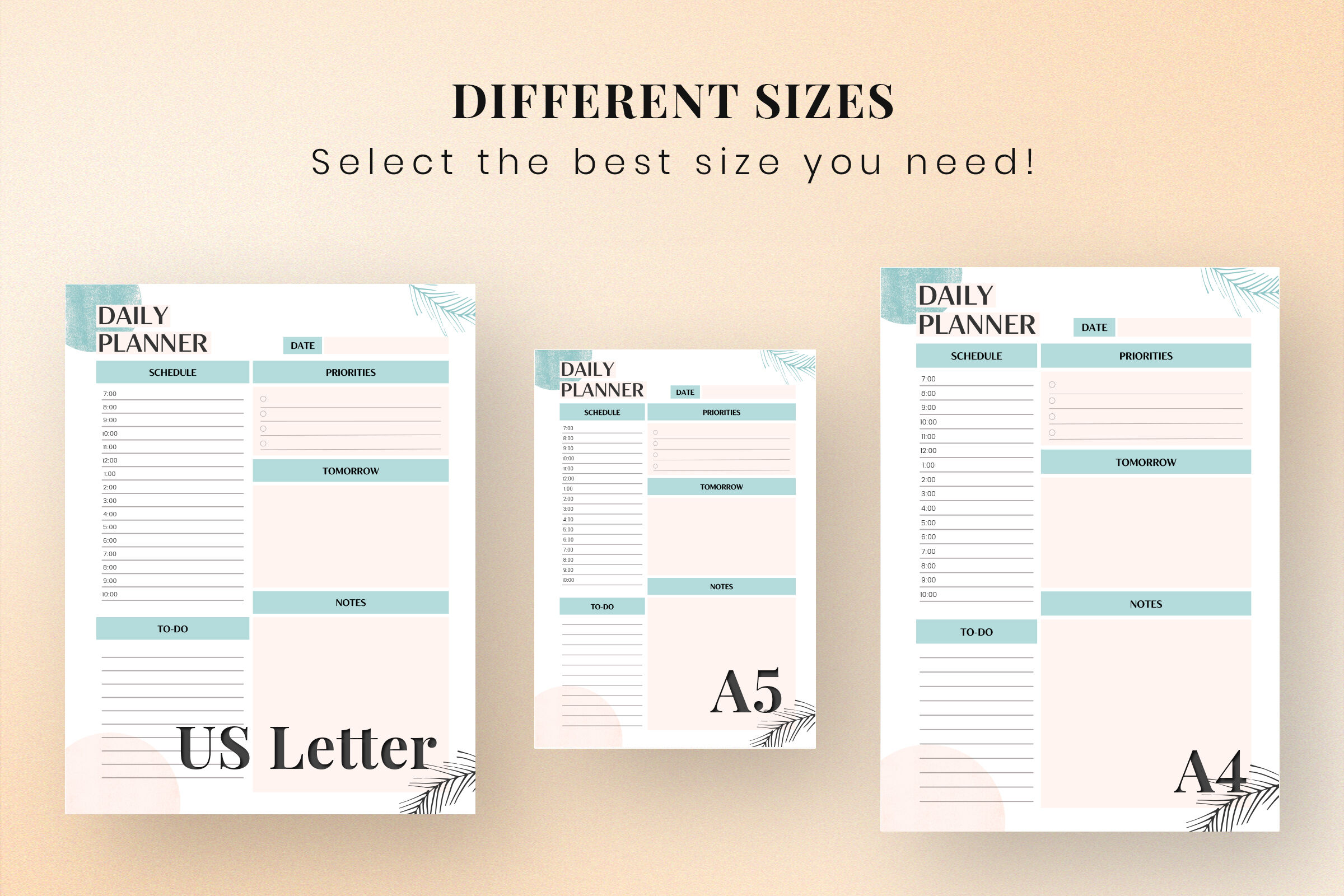 A4 and A5 One Page Weekly Planner US Letter Size, SnapyBiz