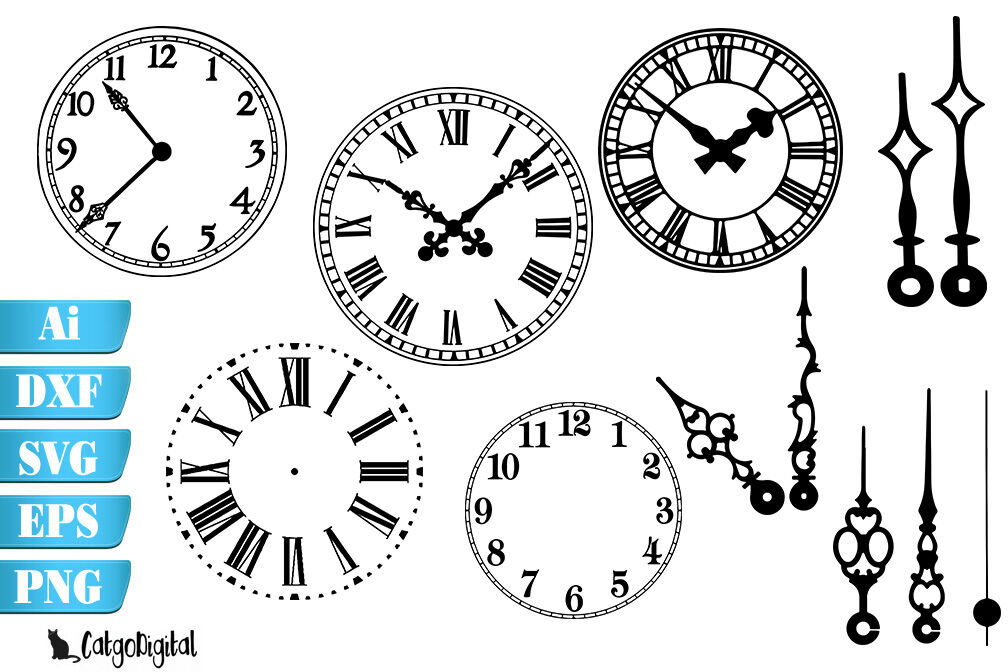 Clock Face Clock Hands Silhouettes SVG By CatgoDigital