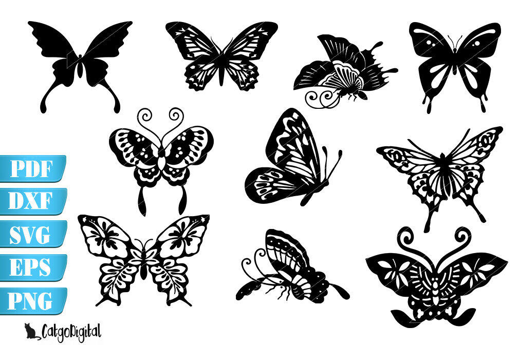 Butterfly Silhouettes SVG Cutting Files By CatgoDigital | TheHungryJPEG