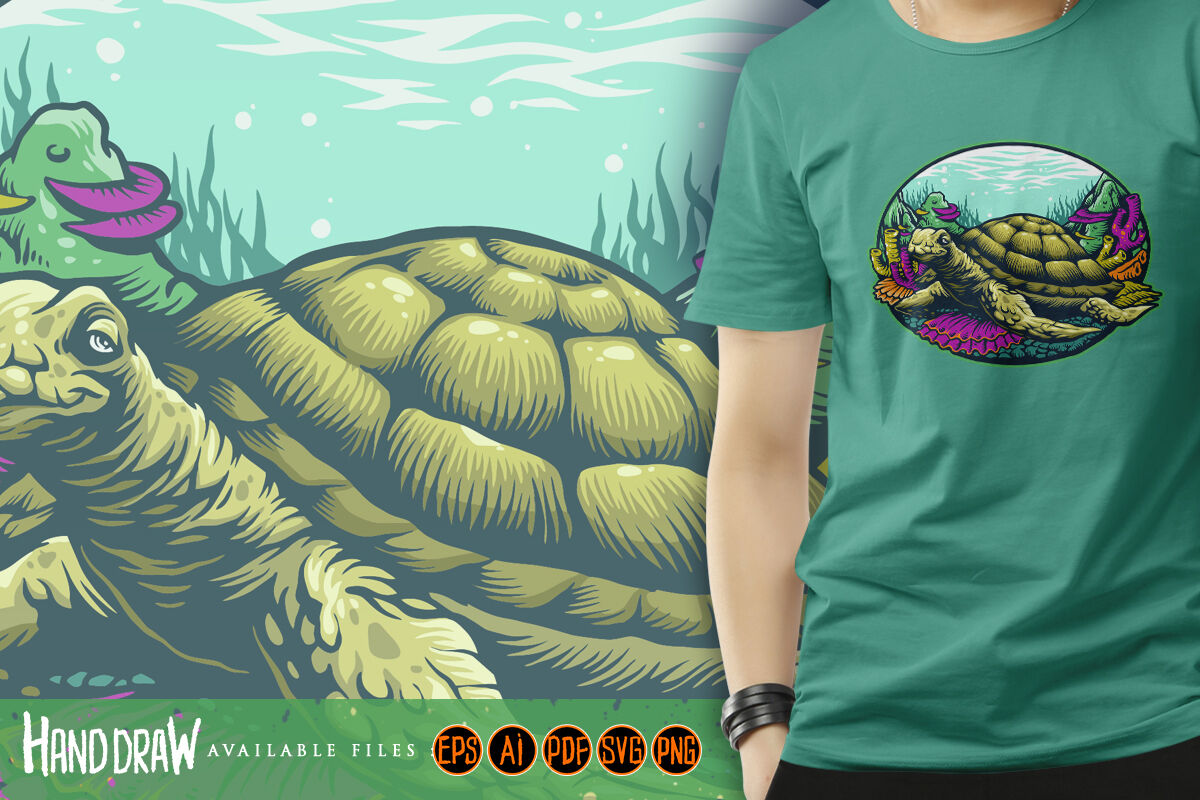 Turtle Under Water Logo Mascot illustrations By artgrarisstudio ...