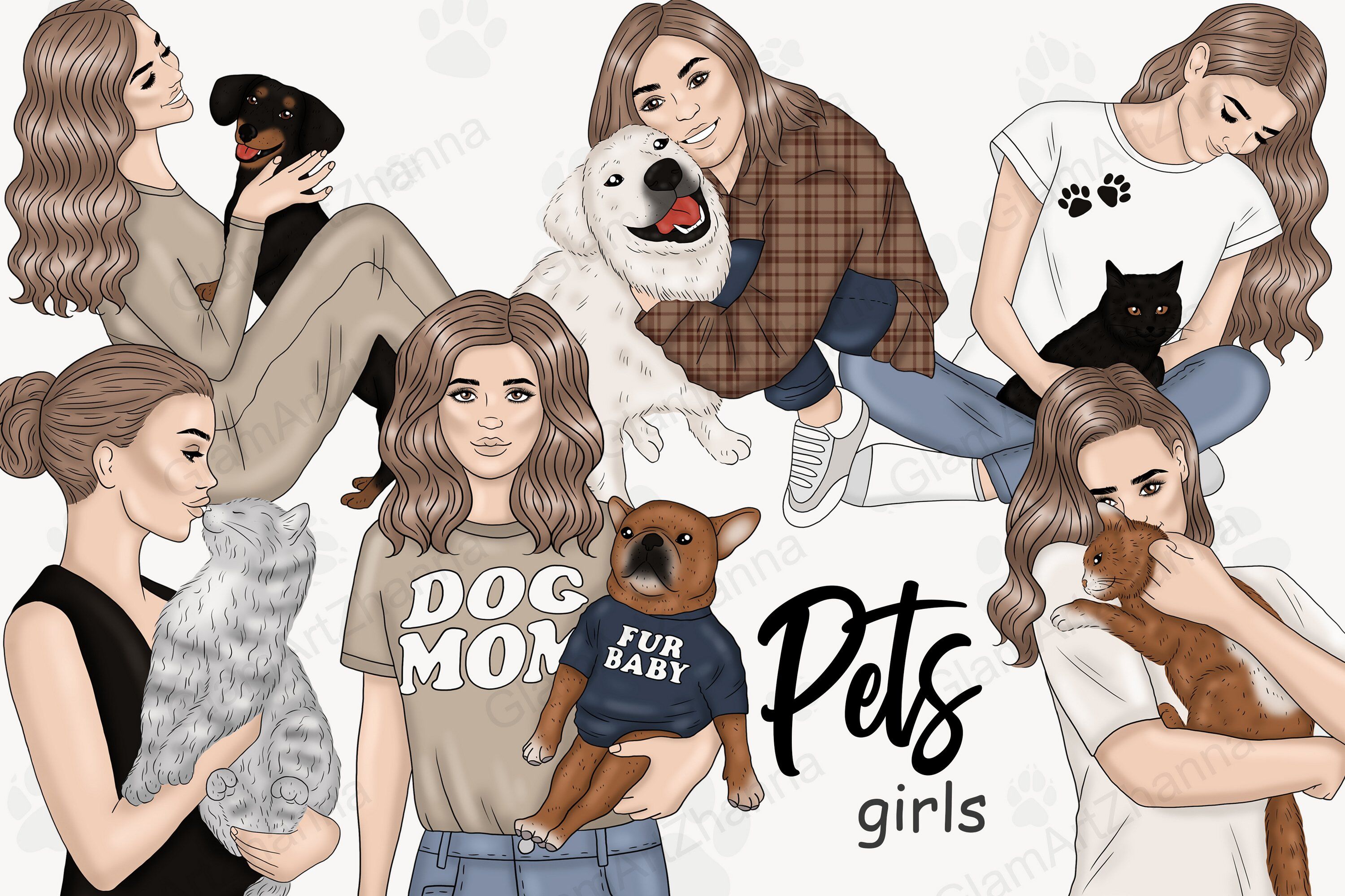 Pets Girls Clipart By GlamArtZhanna | TheHungryJPEG