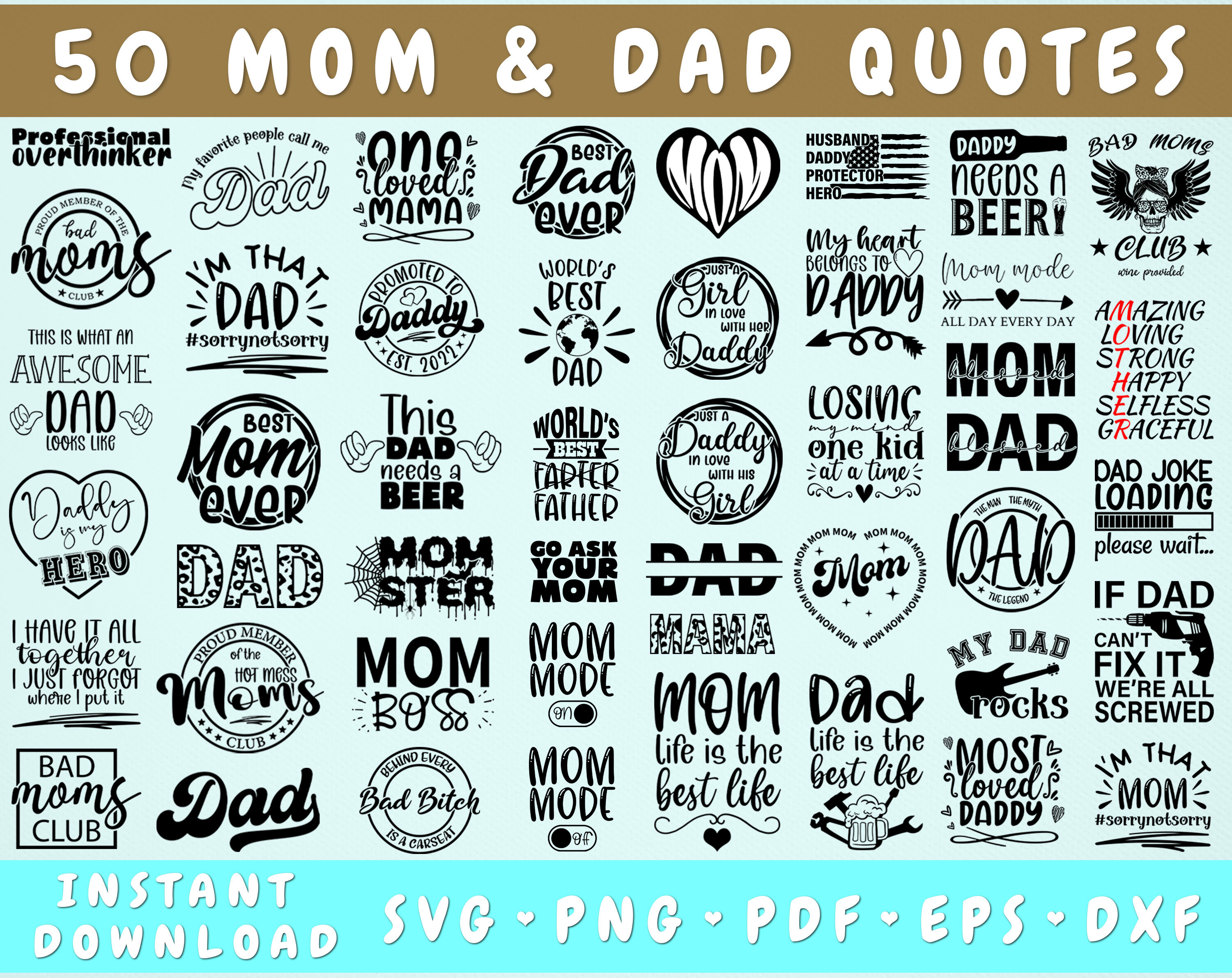 Parents SVG Bundle, 50 Designs, Mom And Dad Quotes SVG, PNG Files By ...