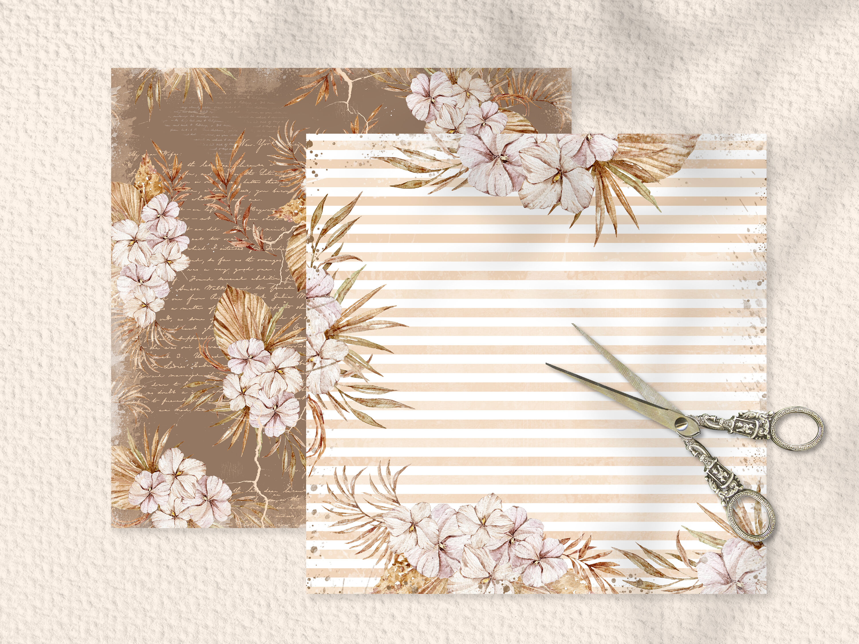 Boho floral scrapbook paper - digital paper - 12 JPEG files By