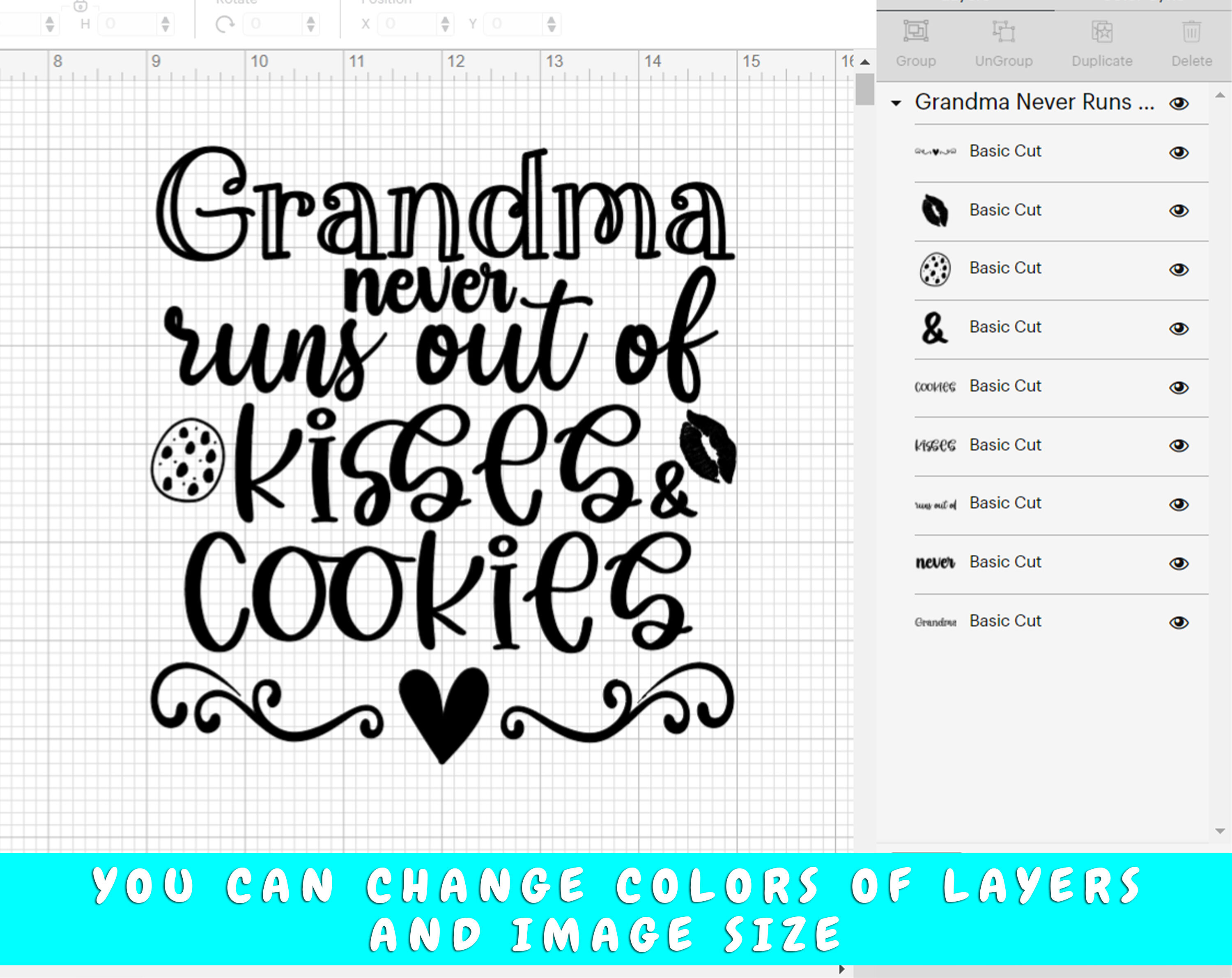 Grandma's Kitchen Never Runs Out Of Kisses & Cookies SVG Digital File