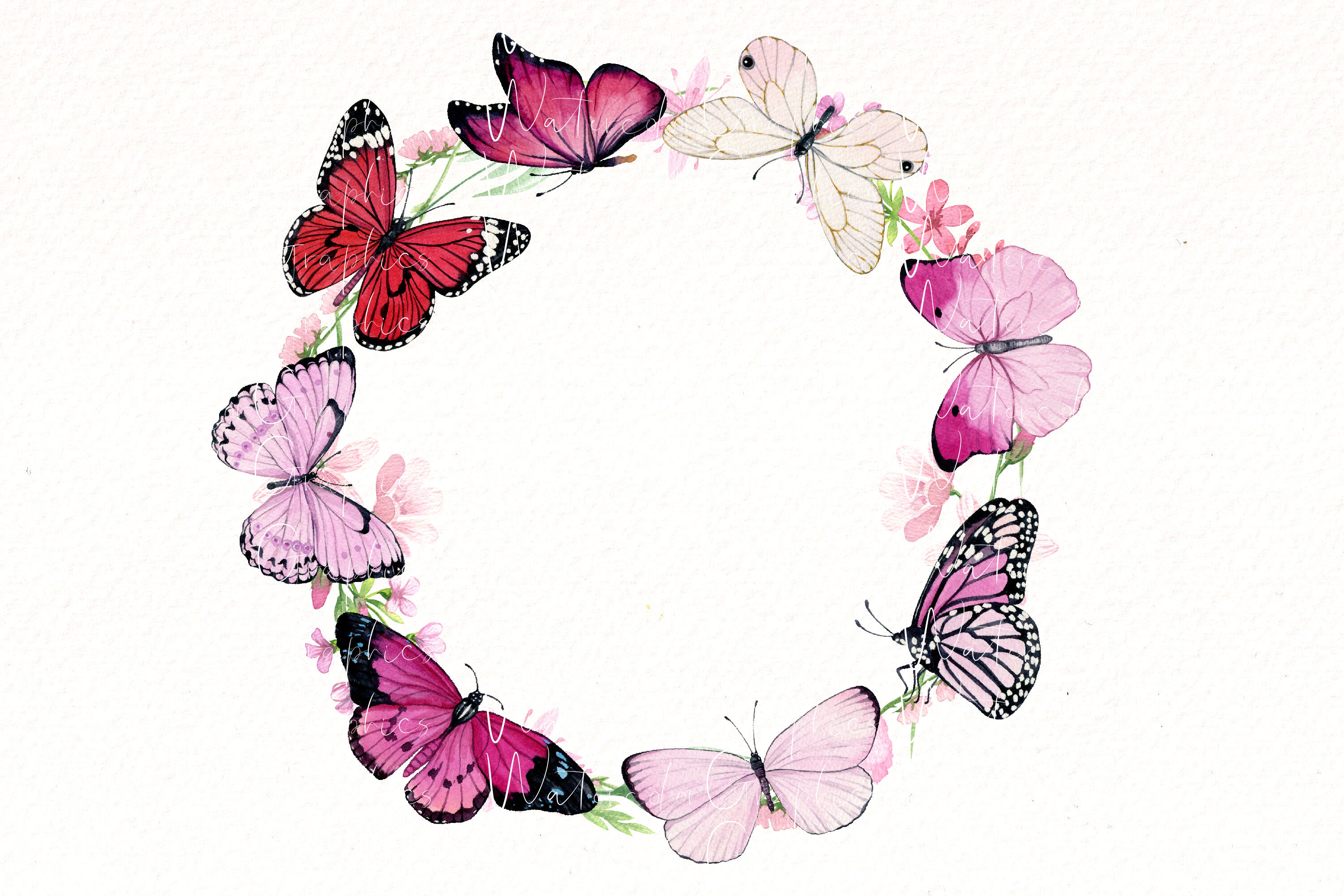 Watercolor Butterfly Bundle | Pink butterflies PNG wreath. By WatercolorPNG  | TheHungryJPEG