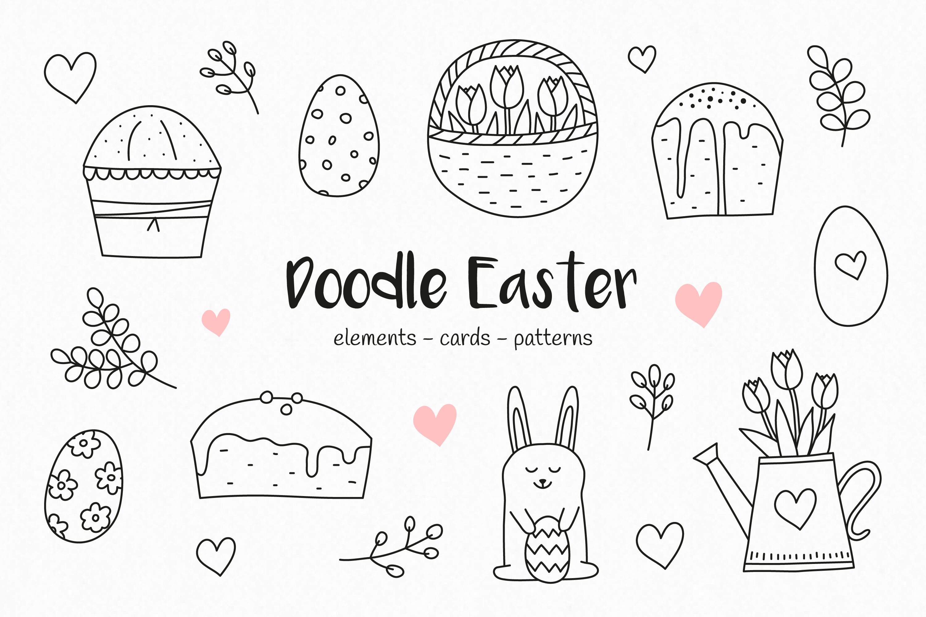 Cute Easter bundle in doodle style. By Starry