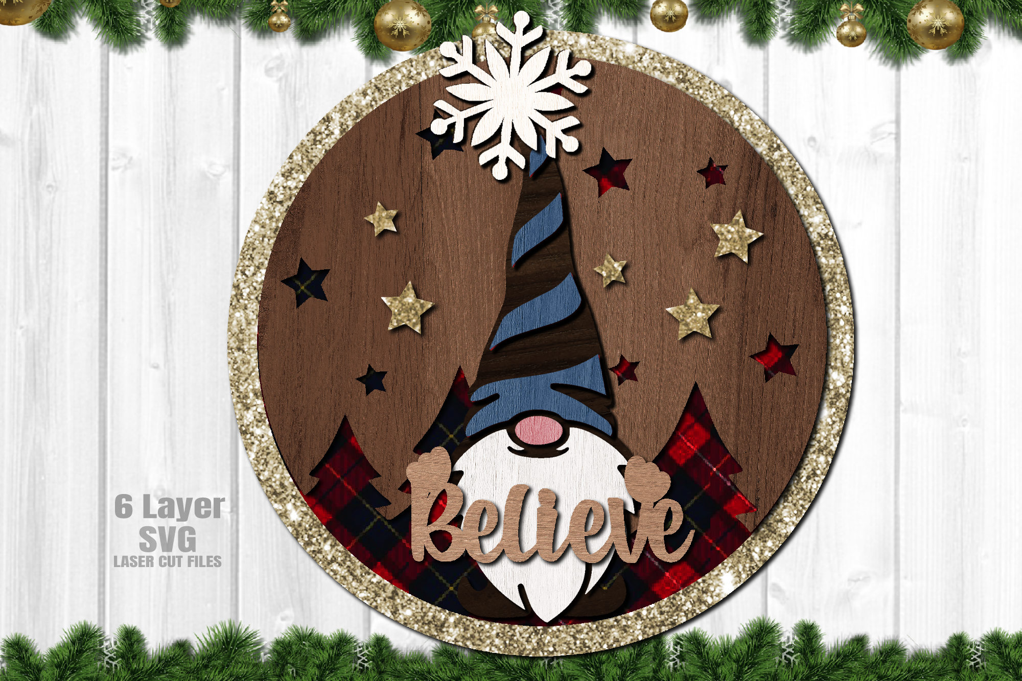 Believe Gnome Sign SVG Laser Cut Files Christmas Glowforge By  Cloud9DesignSVG