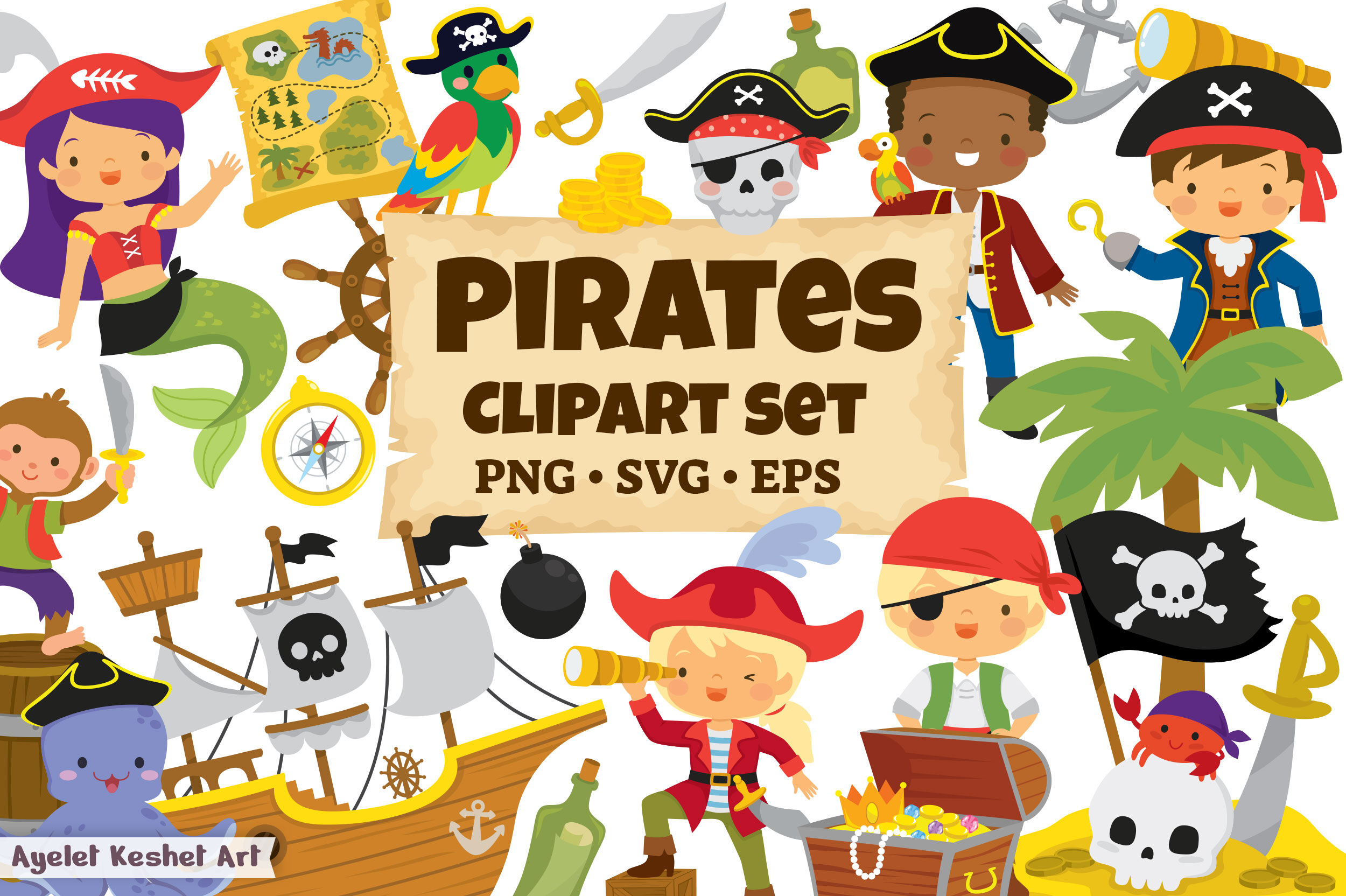 pirates clipart - pirate cartoons, frames and premade template By Ayelet  Keshet Art | TheHungryJPEG