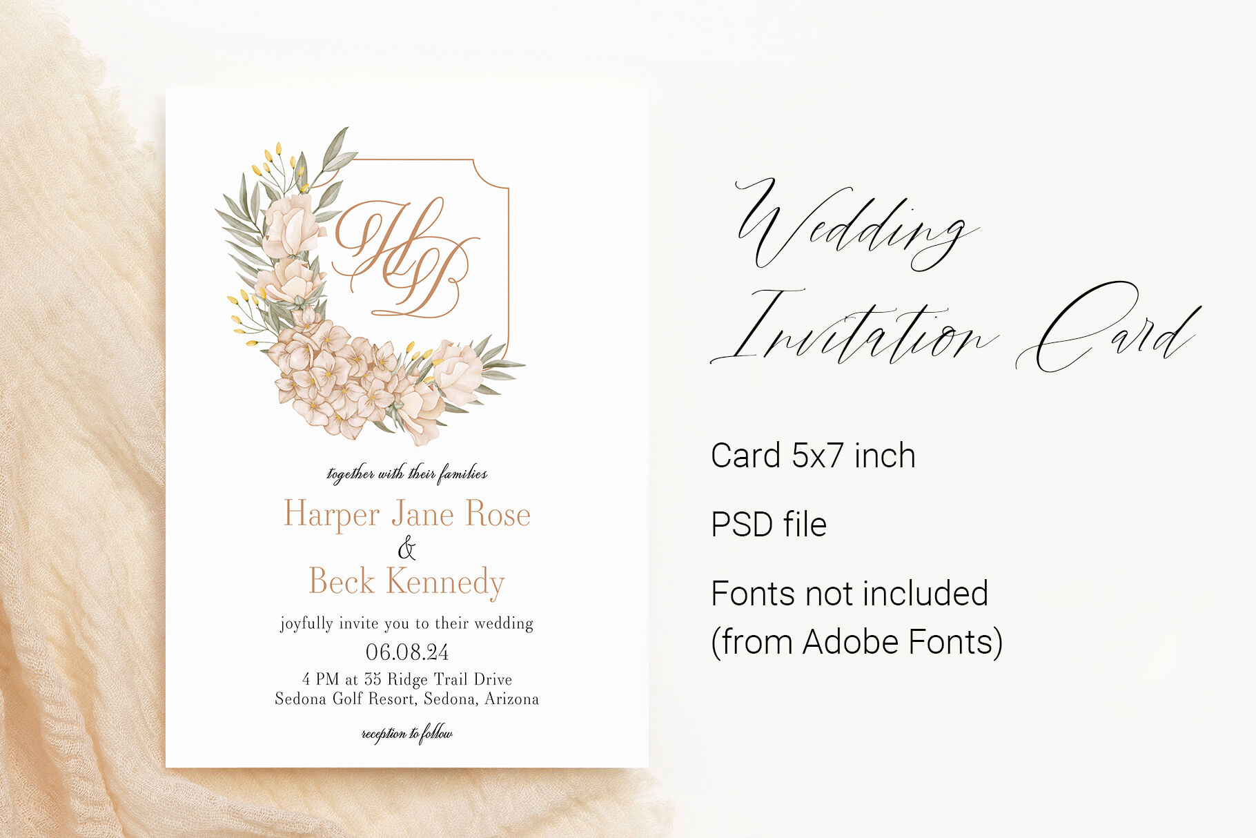 Terracotta Wedding Emblem Card Template Editable Invitation Card By Paw ...