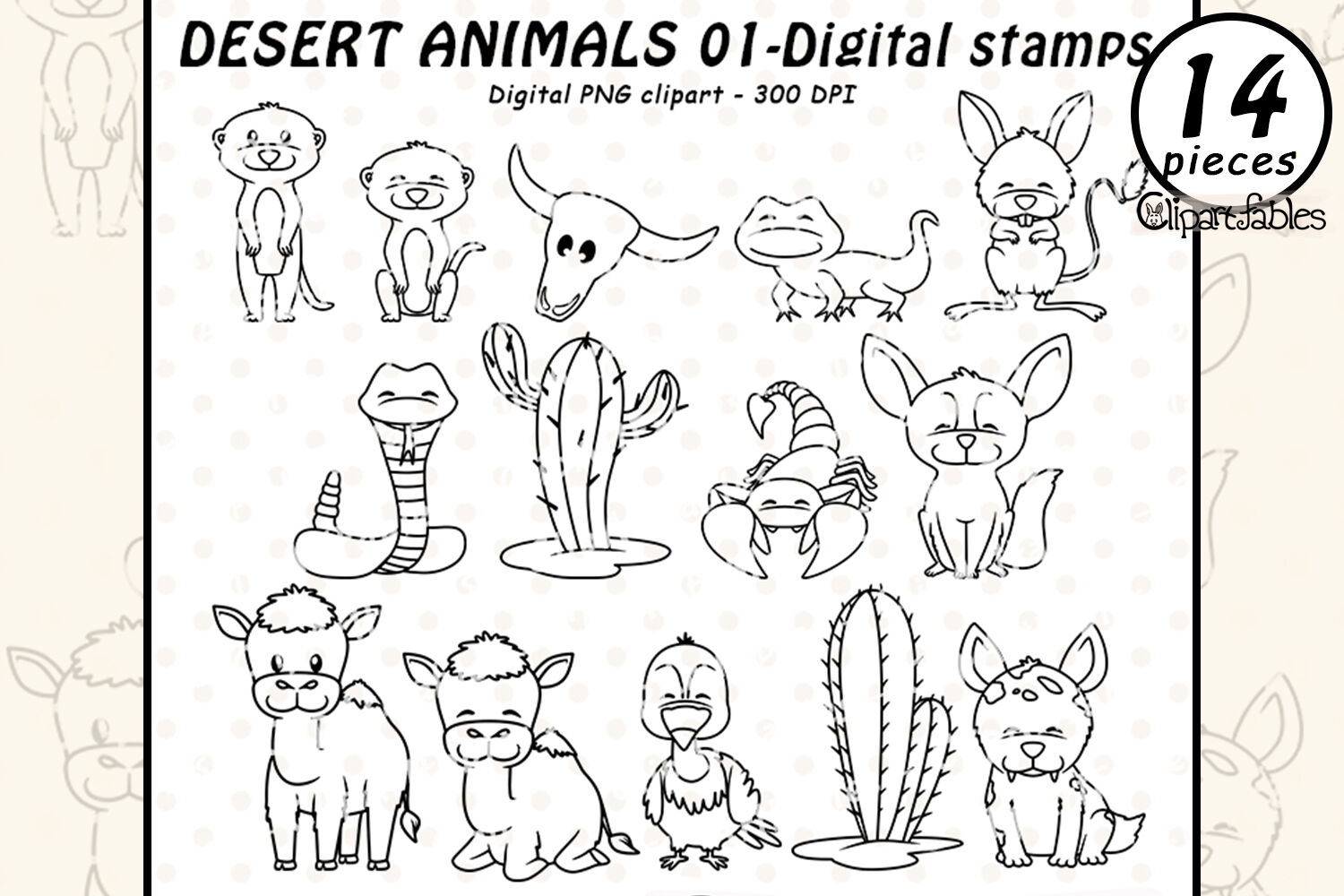 Cute DESERT ANIMALS digital stamps By clipartfables | TheHungryJPEG