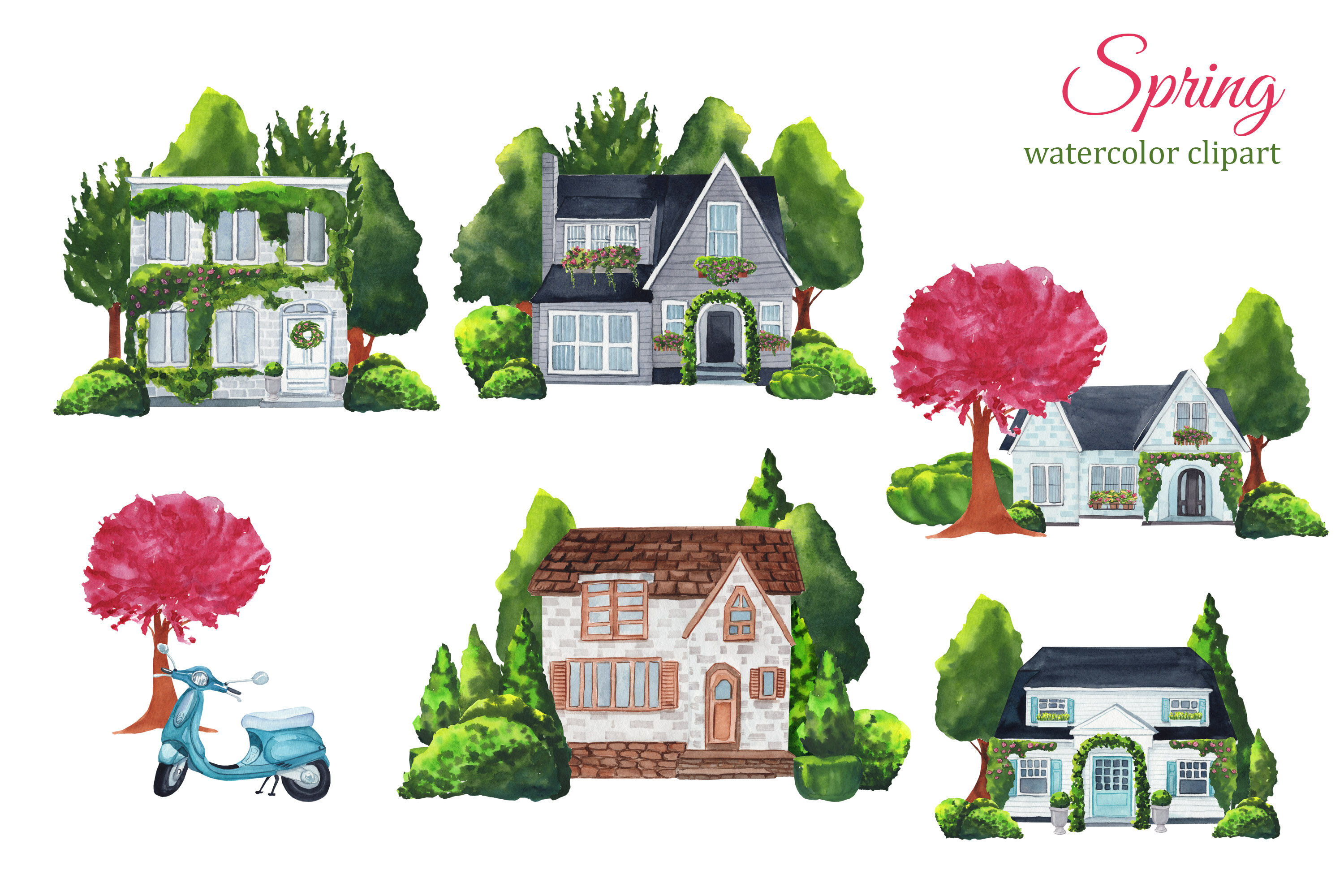 watercolor home house and building city element collection set town  16765359 PNG