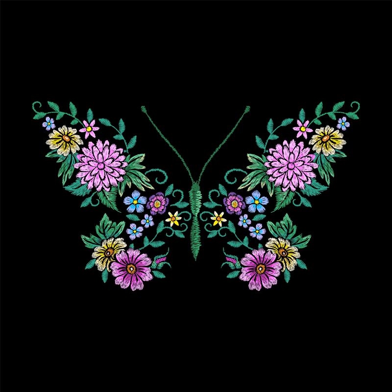 Floral butterfly embroidery