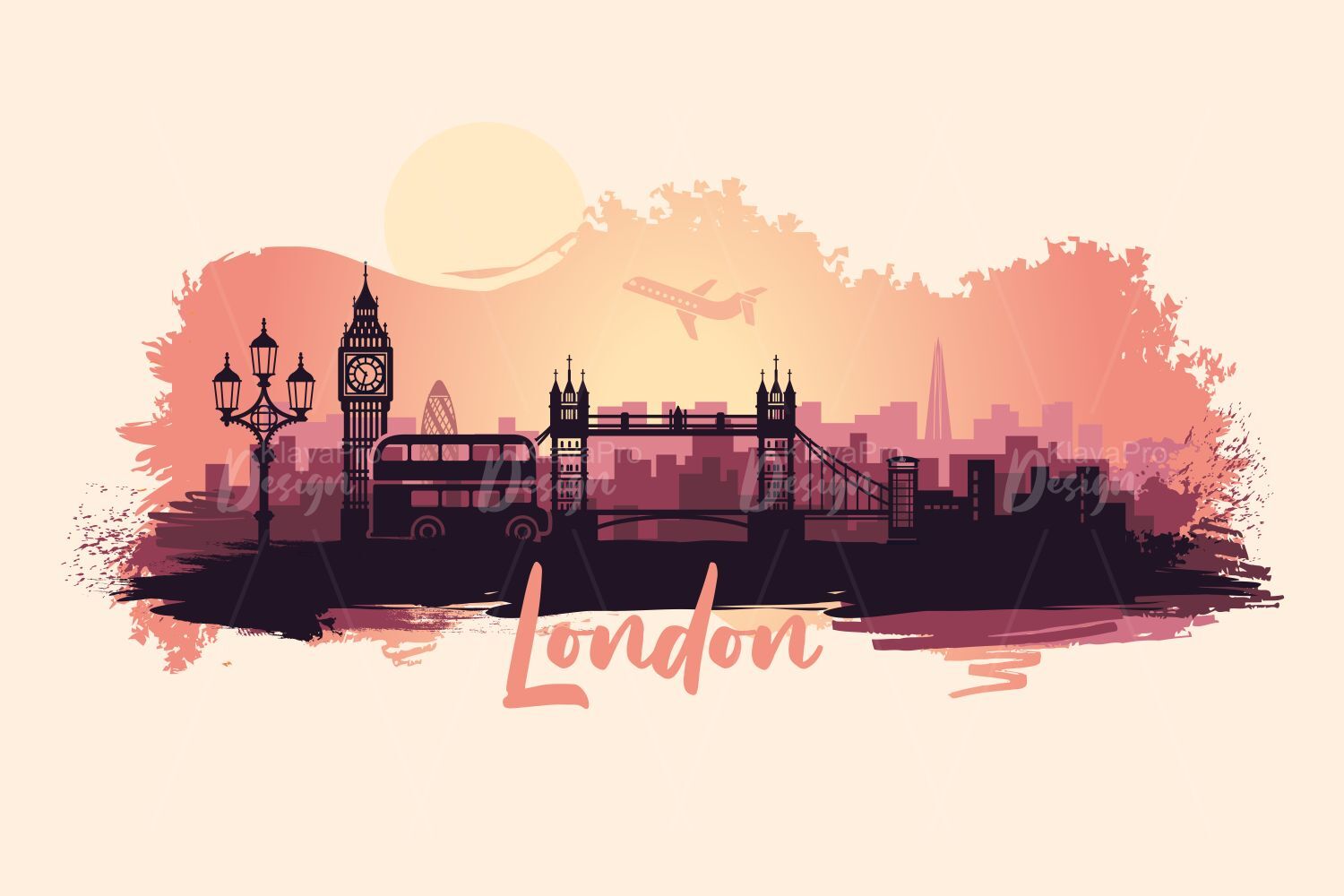 Abstract landscape of London silhouettes with main attractions By ...