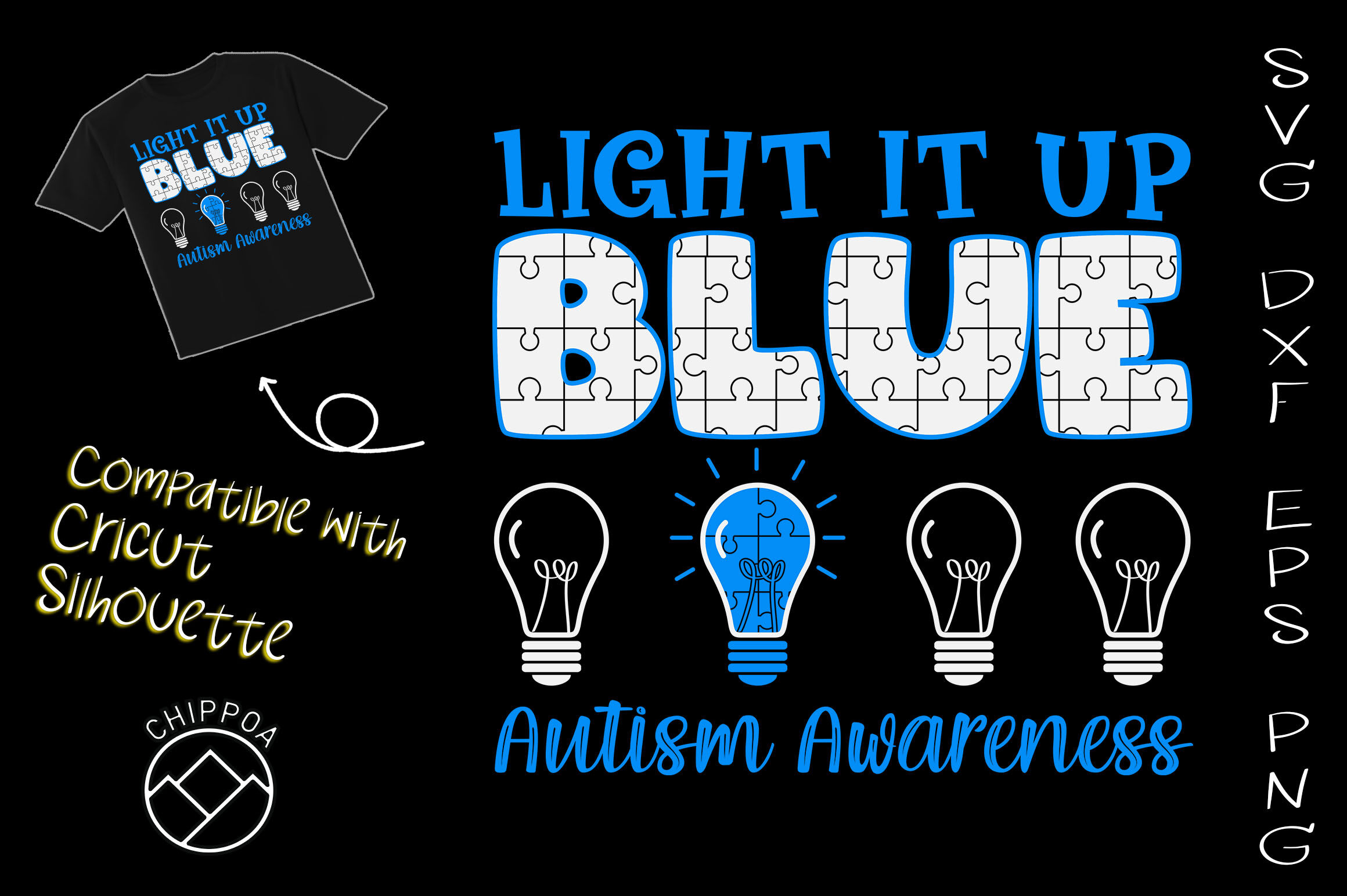 Light It Up Blue Puzzle Autism Awareness By ChippoaDesign TheHungryJPEG