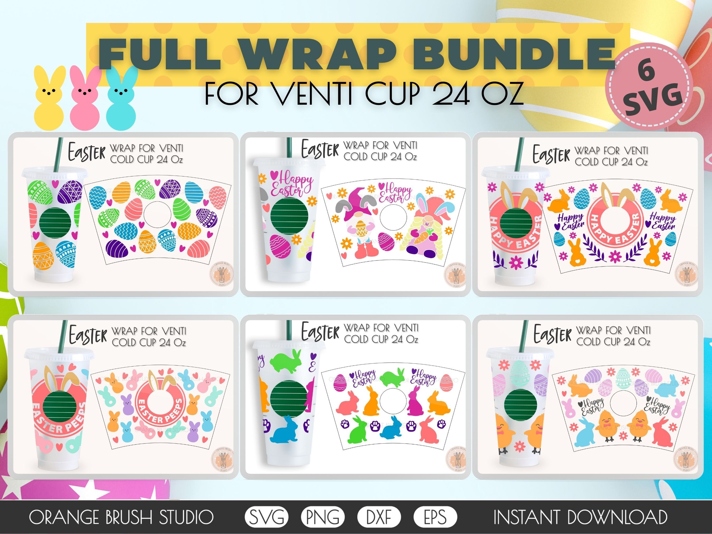 Bundle 6 Easter 24oz Cold Cup Tumbler Wrap