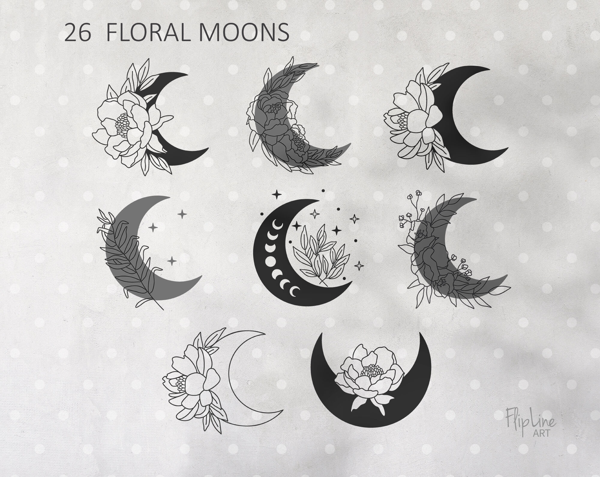 Floral Moon Svg, Hibiscus Svg, Celestial Svg, Cut File, Cricut
