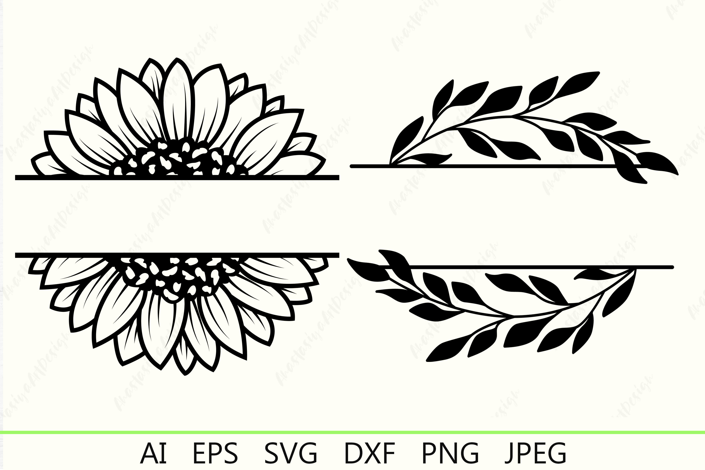 Sunflower split monogram frame SVG cut file,Floral frame svg