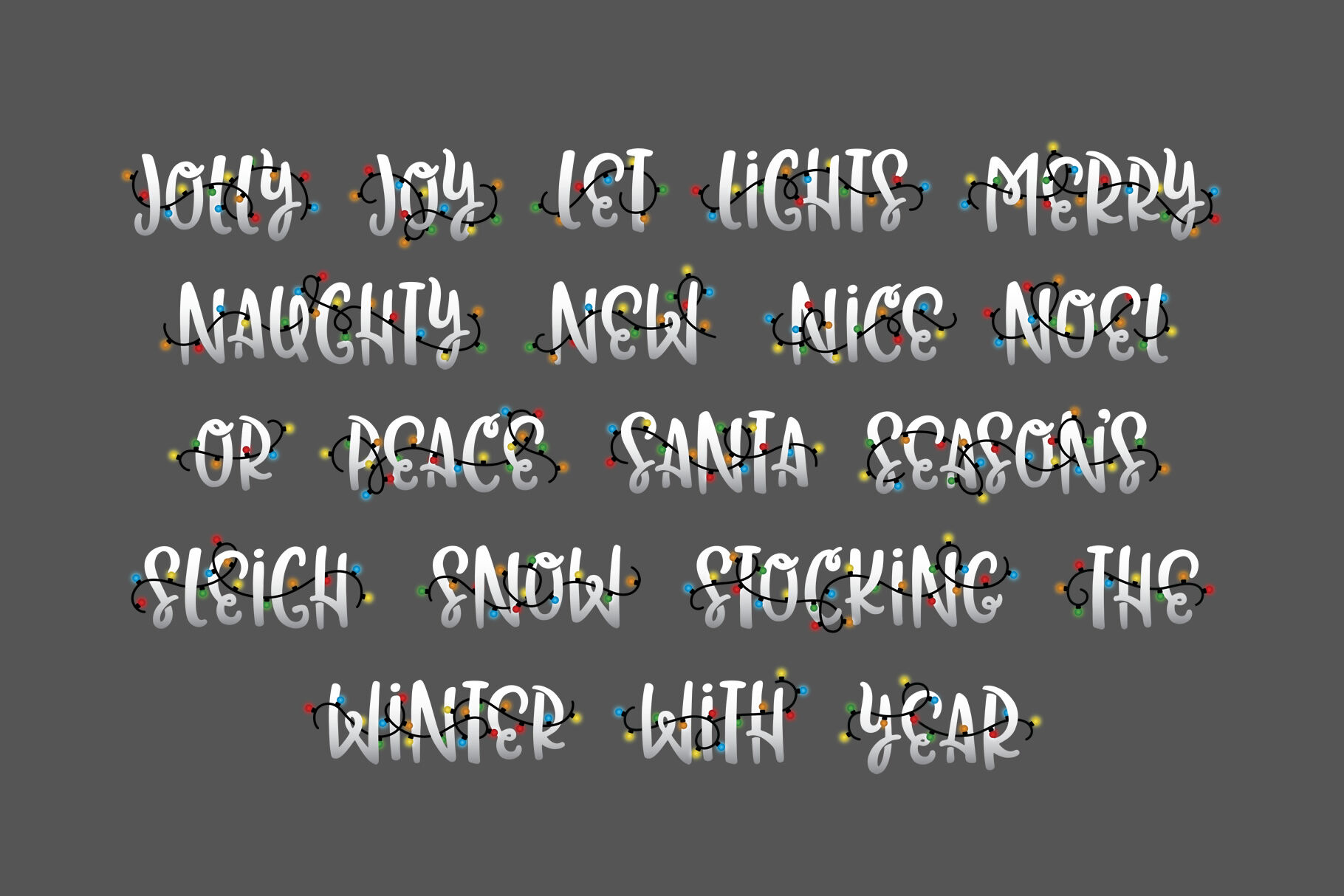 Christmas Lights Font & Phrases By Denise Chandler TheHungryJPEG