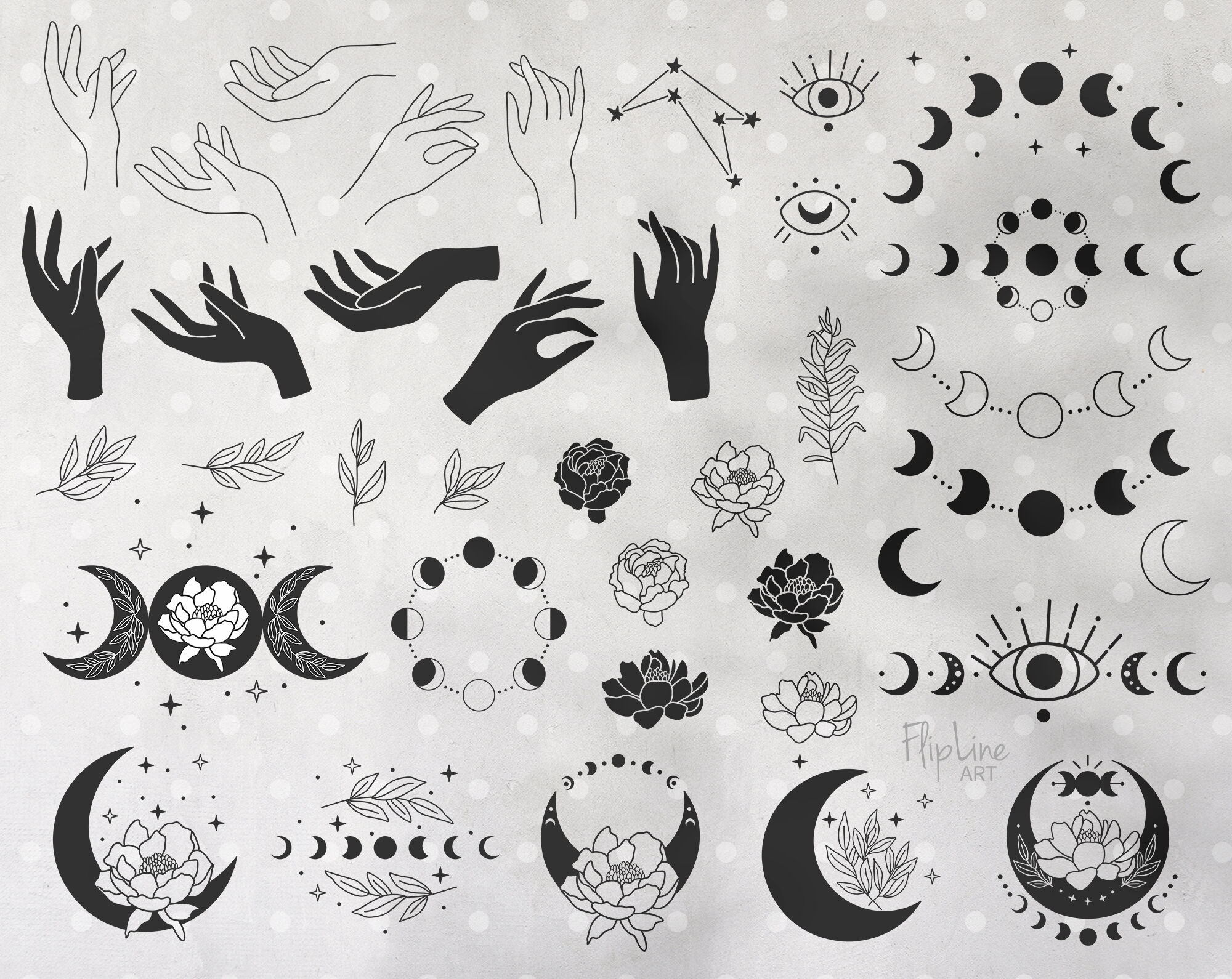Witch Hands SVG & PNG Celestial clipart, Moon phases, flower By 4eka ...