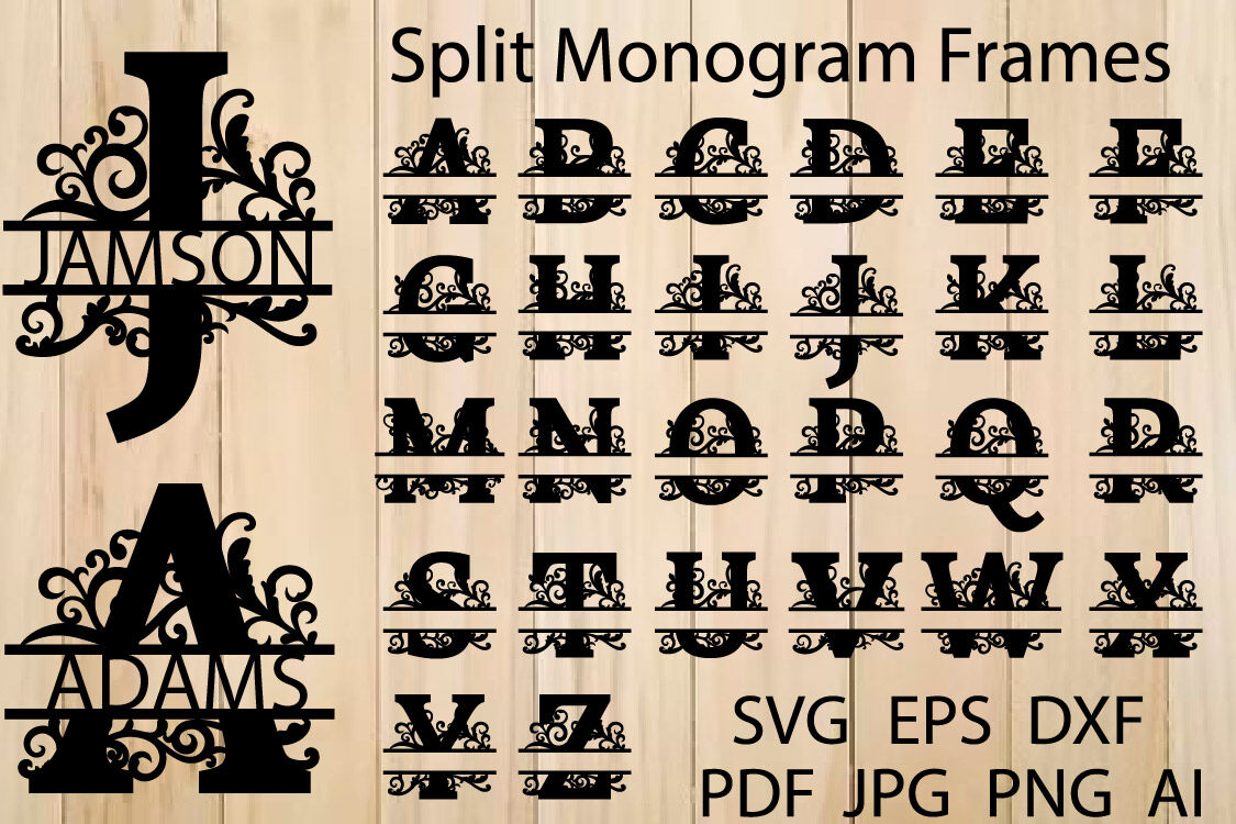 Flower Split Monogram Alphabet SVG Split Monogram Frame 
