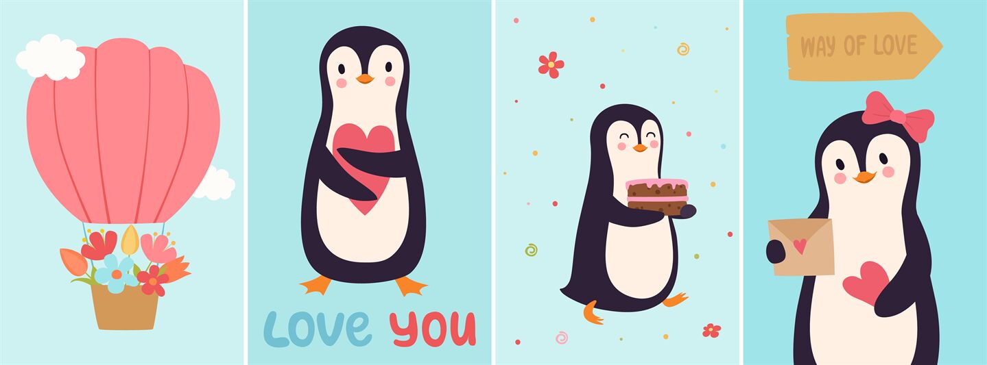cartoon penguins in love