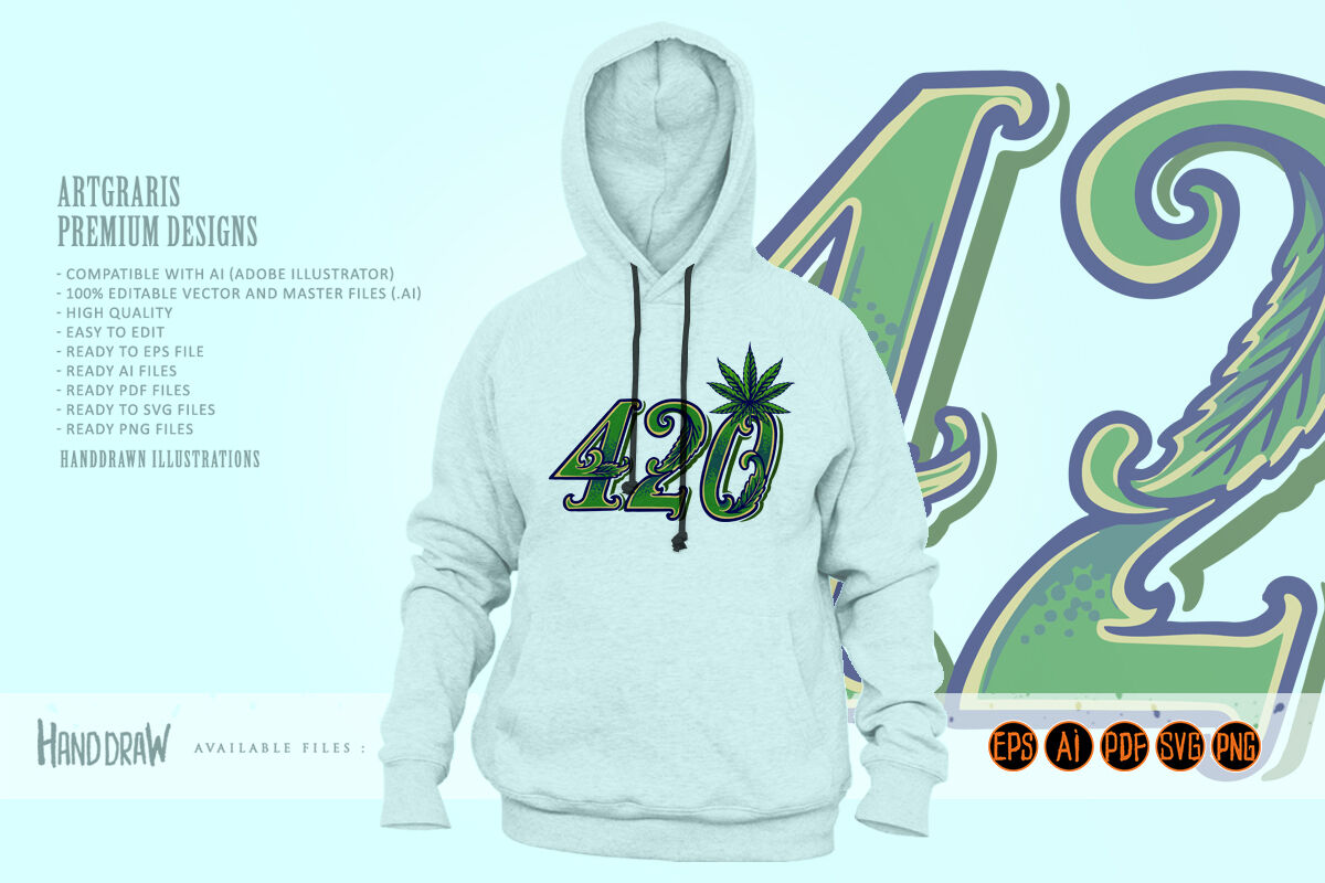 420 word lettering weed leaf Cannabis Logo Illustrations By artgrarisstudio