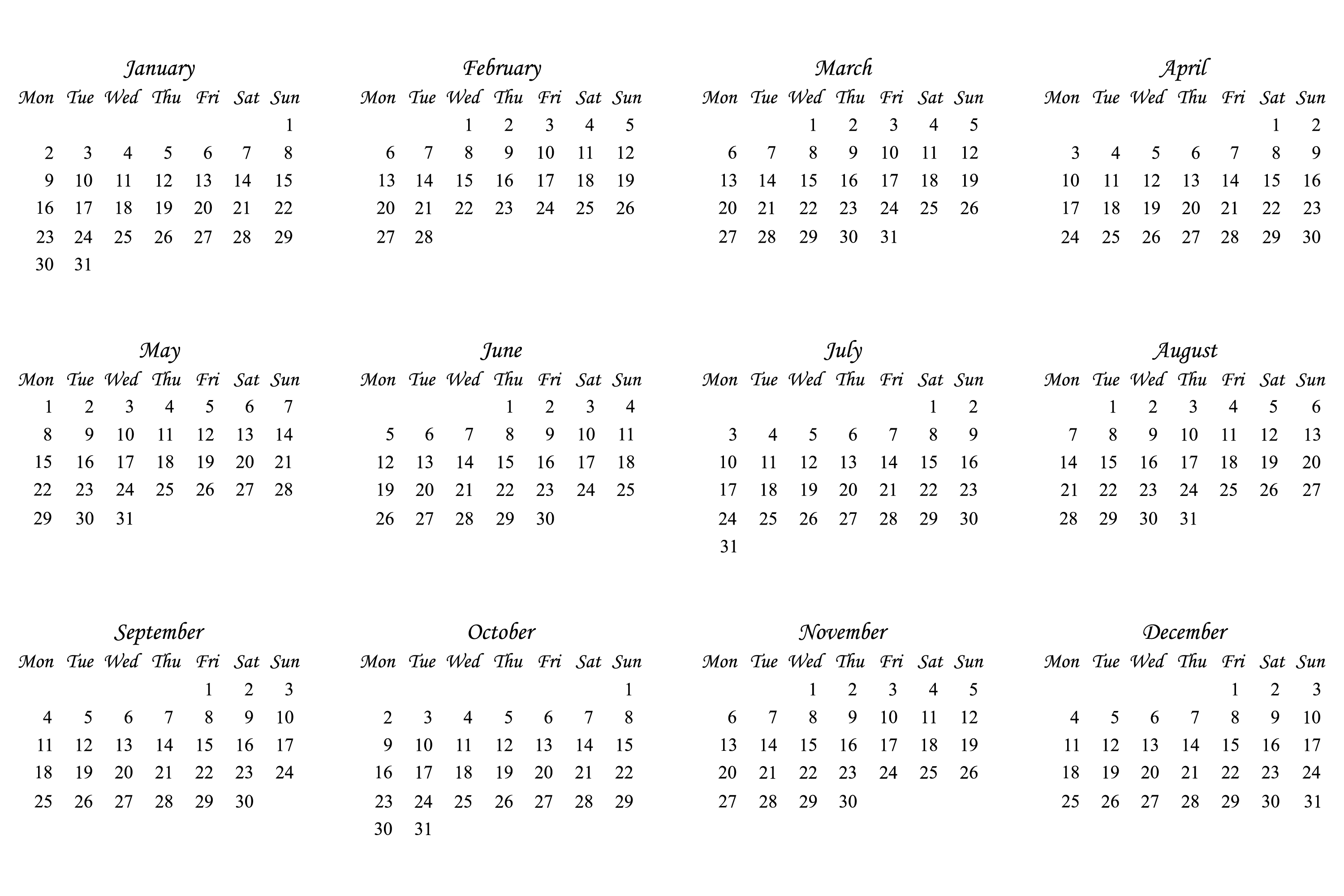 Calendar 2023 year svg, png files and other. 12 month By