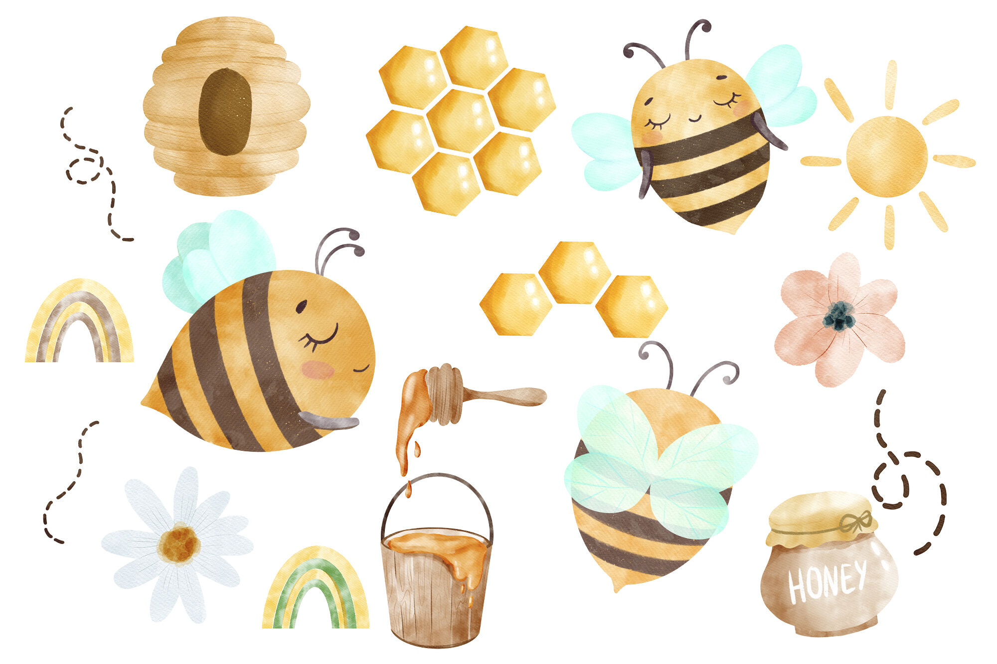 Watercolor Honey Bee Farmhouse Decor Png Graphic by