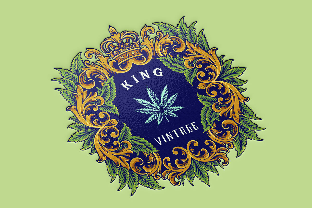 Vintage luxury crown frame with cannabis leaf ornate By artgrarisstudio