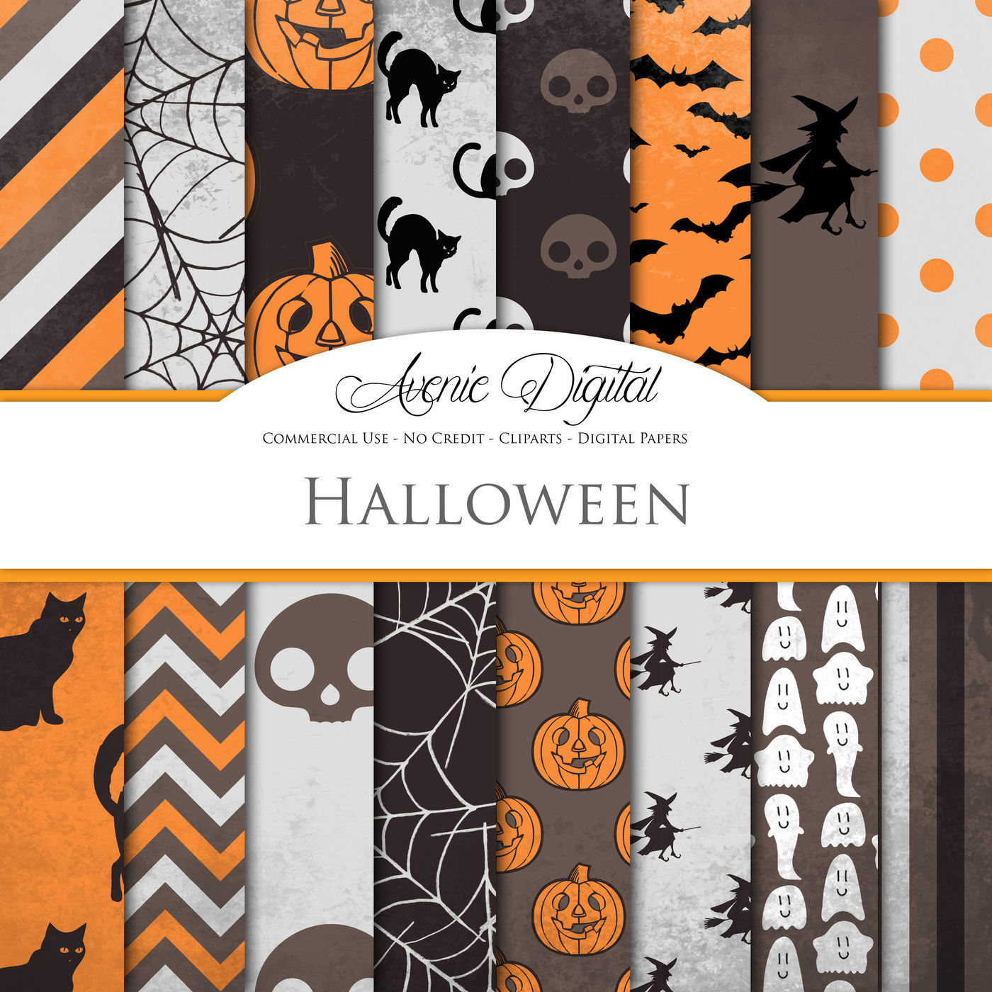 Spooky Halloween Digital Papers By AvenieDigital | TheHungryJPEG.com
