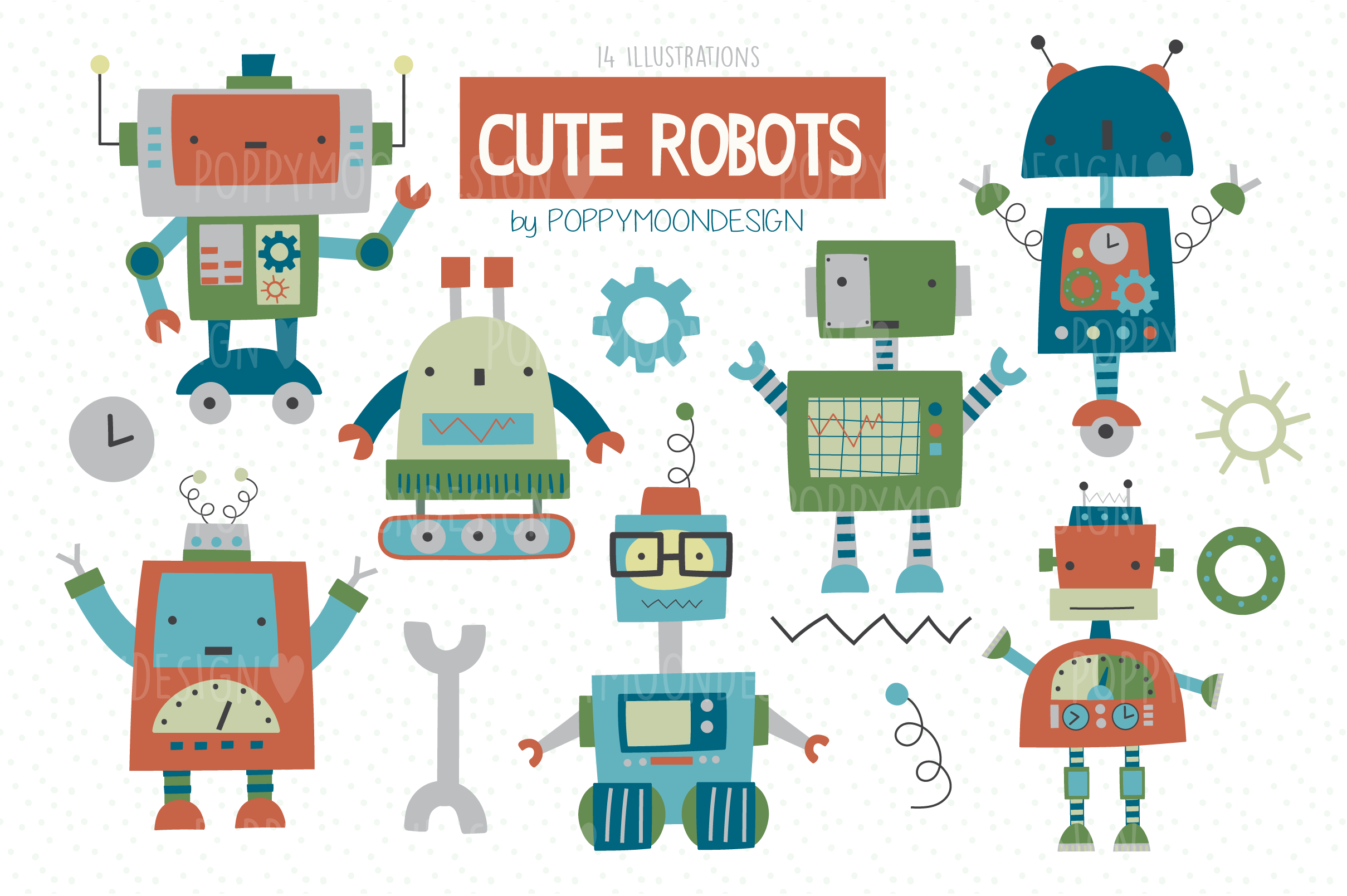 cute robots clipart