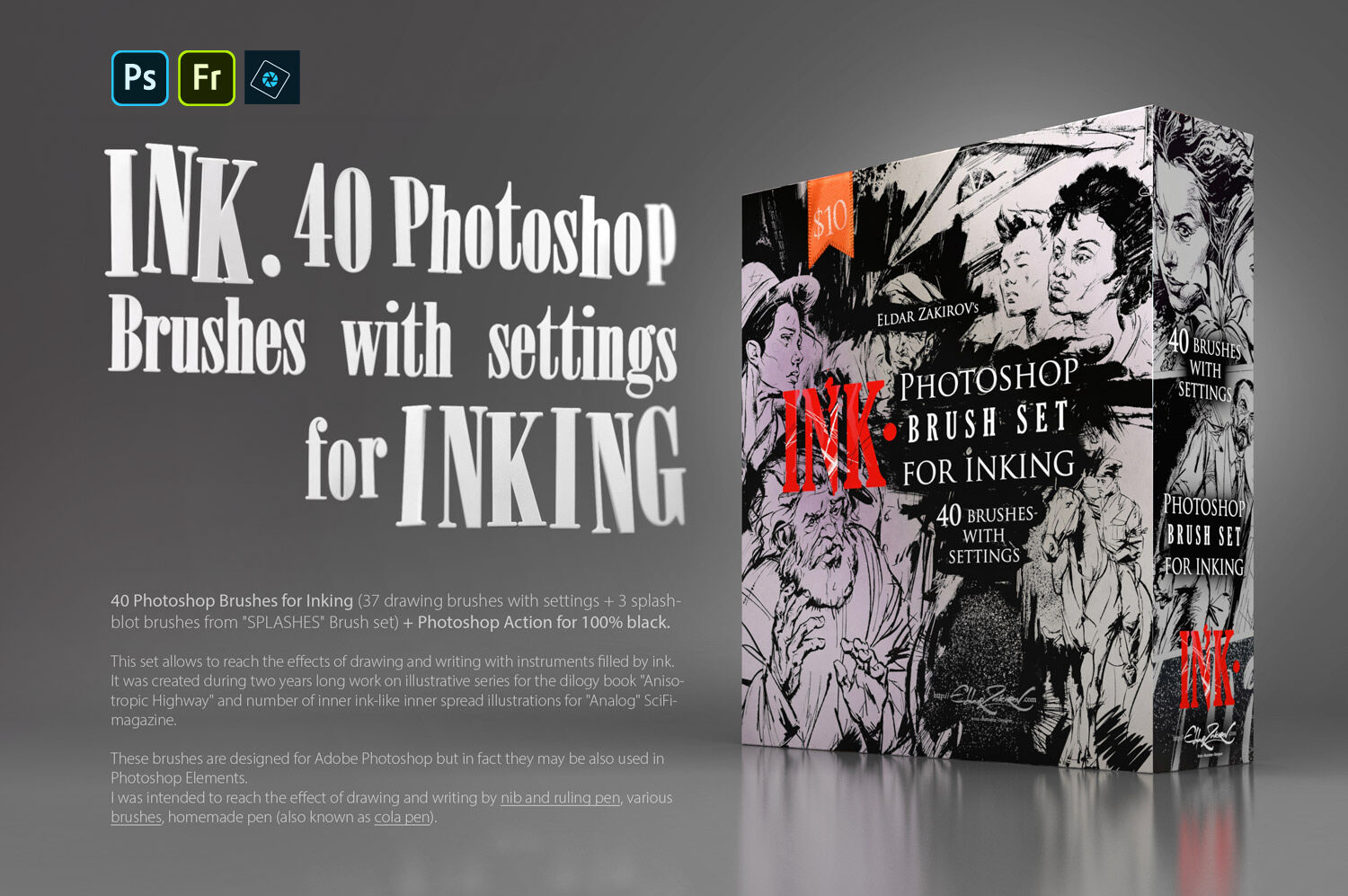 INK. for CSP: 41 Inking brushes+ 100% black script by Eldar Zakirov -  Sevenstyles