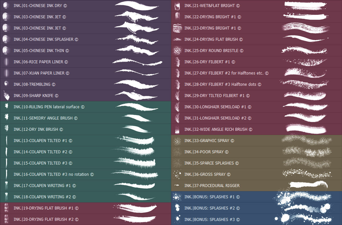 INK. for CSP: 41 Inking brushes+ 100% black script by Eldar Zakirov -  Sevenstyles