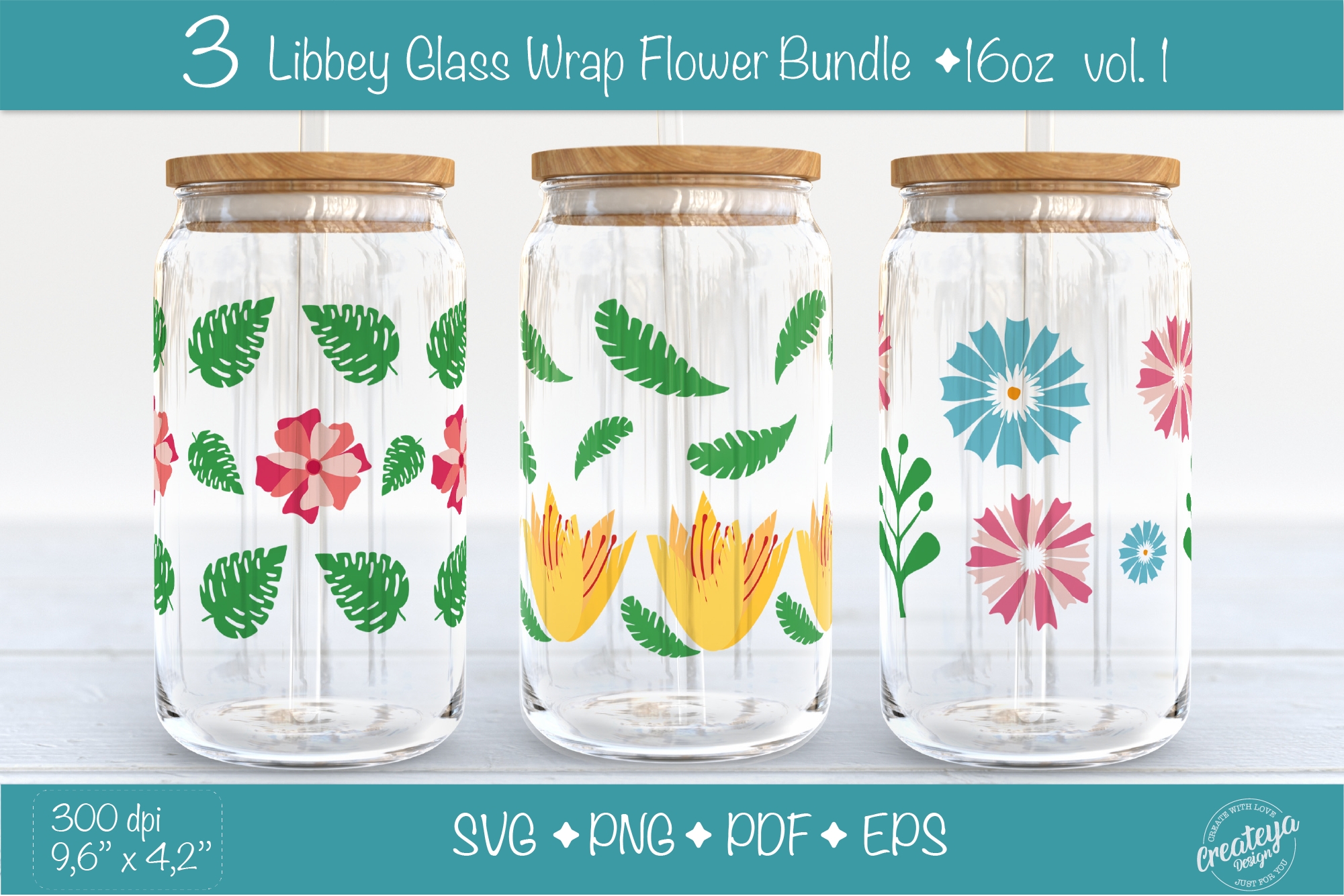Libbey Can Glass Full Wrap  Flower 16oz Libbey (1817086)