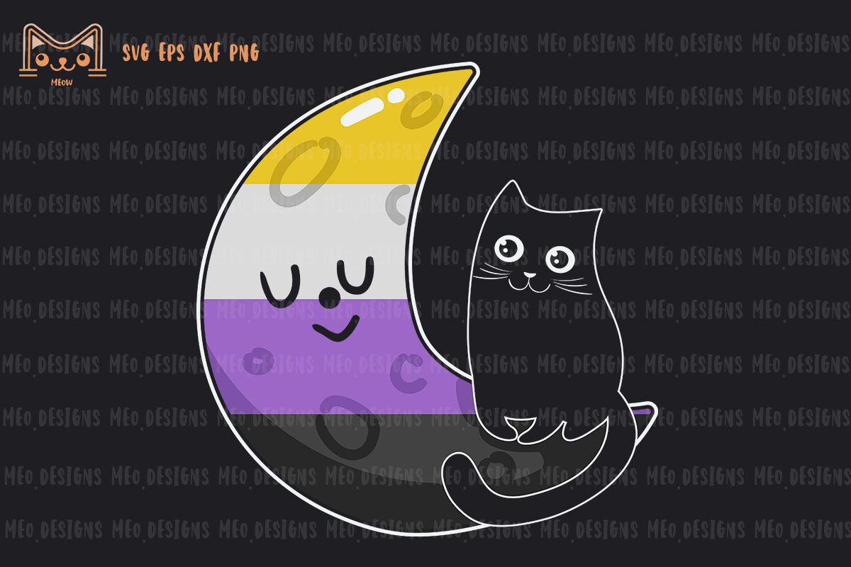 Nonbinary Moon Space Cat LGBT Pride By ChippoaDesign | TheHungryJPEG