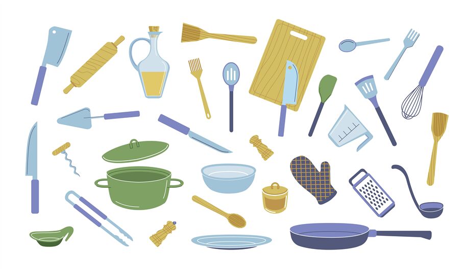Cartoon kitchenware set. Vector kitchen utensils tools and equipment, By  Tartila | TheHungryJPEG