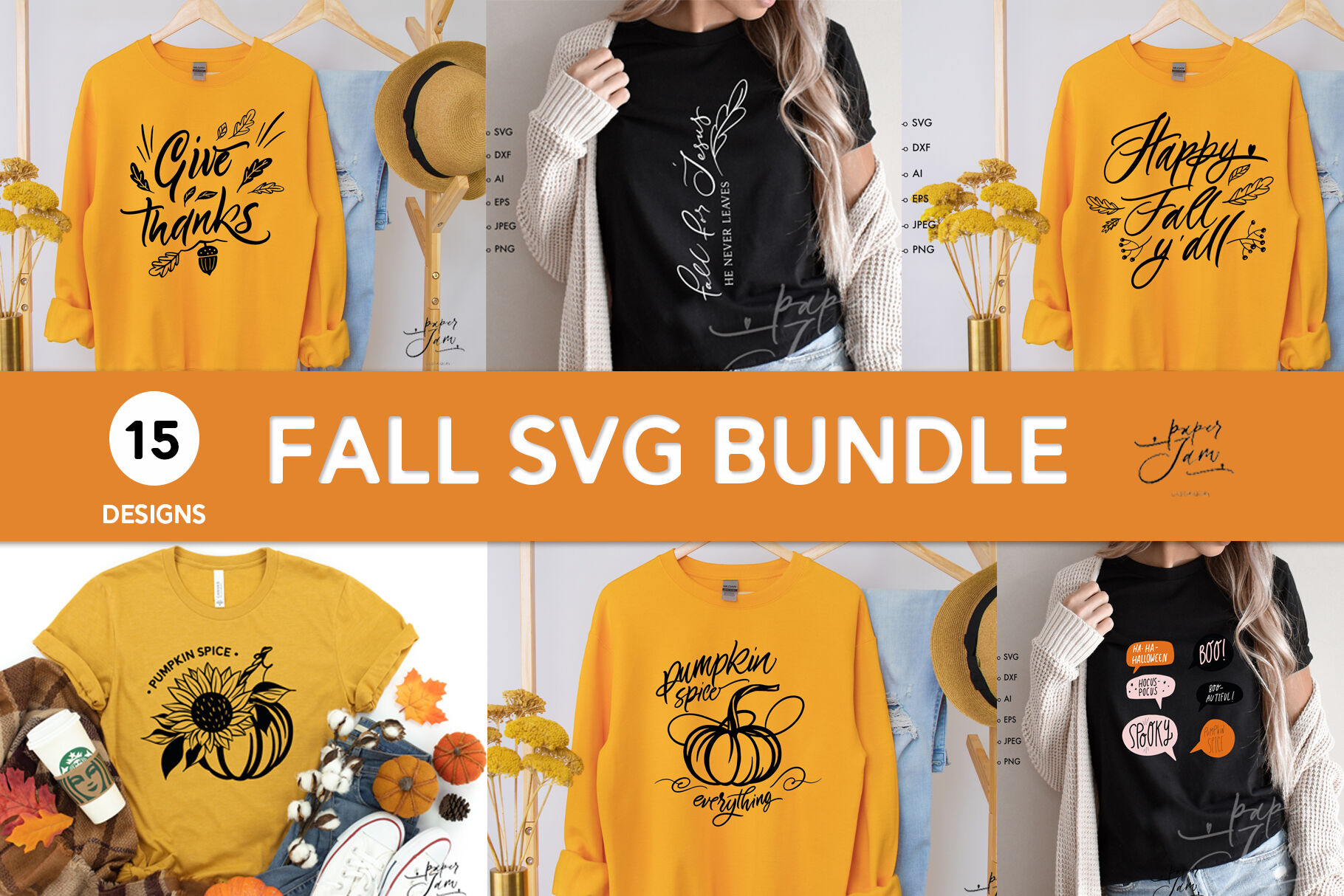 Fall svg bundle Autumn shirt svg png Cricut and sublimation By PaperJamLab