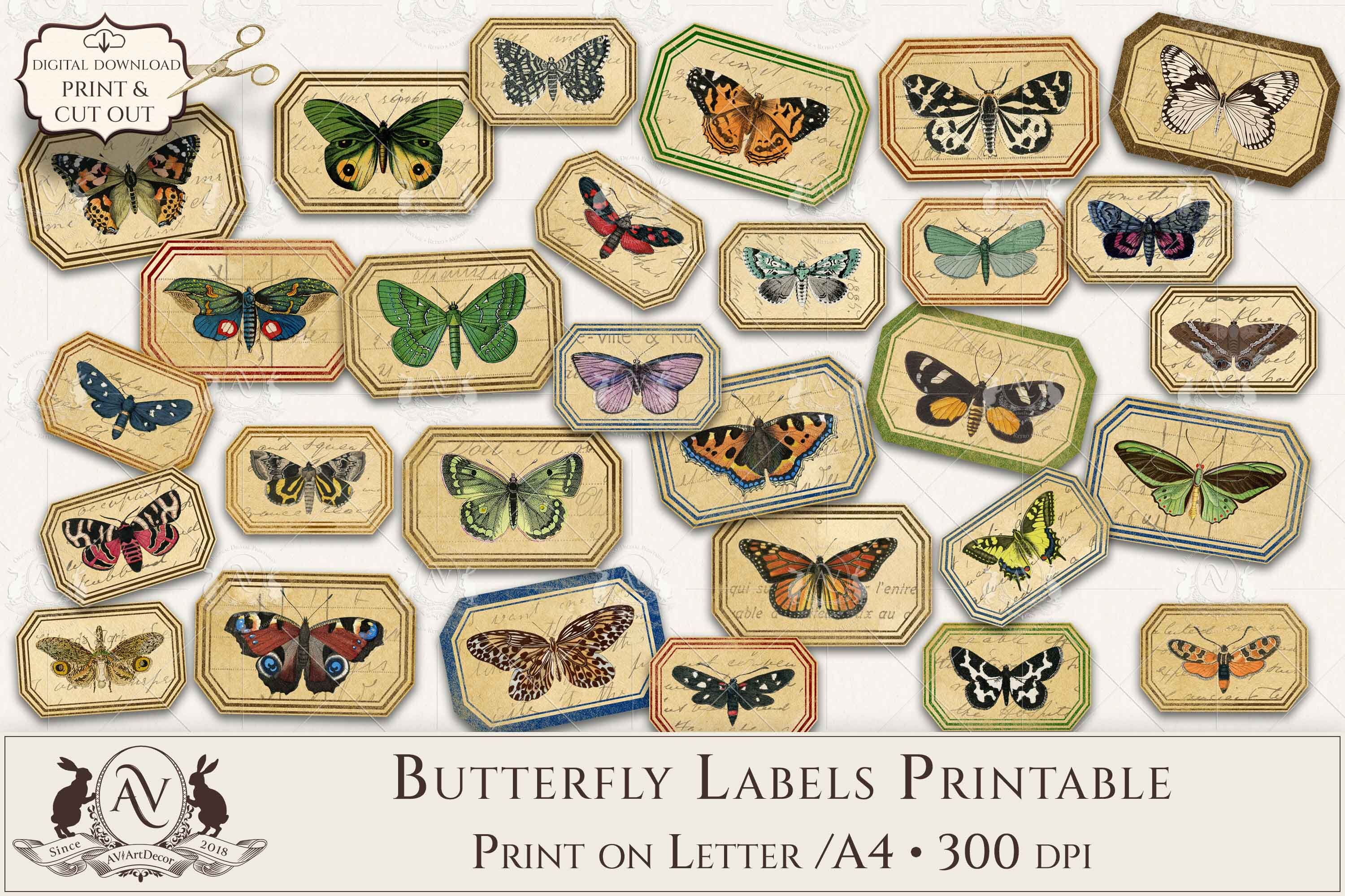 Junk Journal Labels Printable | Vintage Butterflies AVAD2SL By ...