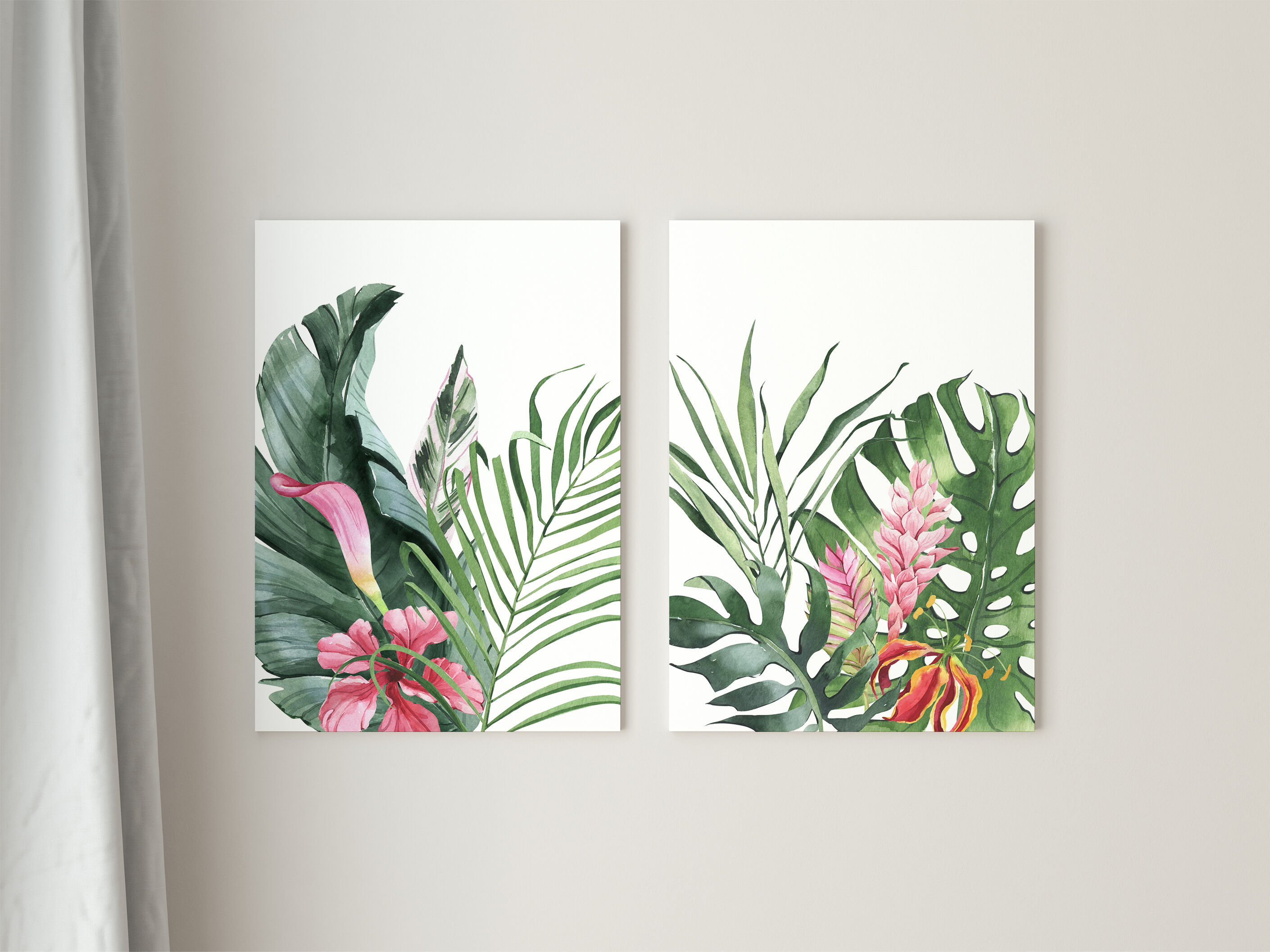 Tropical Greenery Watercolor Clipart. banana, Monstera and palm leaf ...