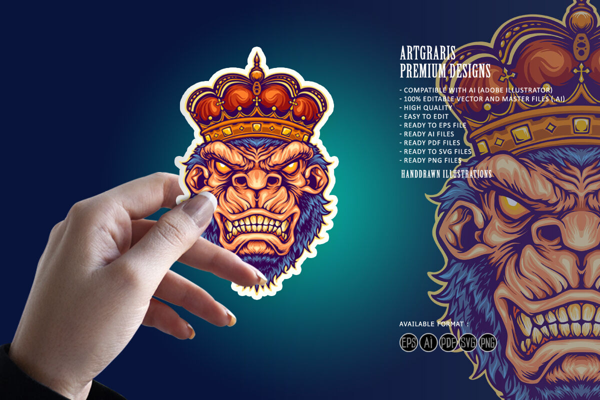 angry king kong crown gorilla mascot logo vector illustrations for your  work merchandise t shirt stickers  Sticker for Sale by Reda128