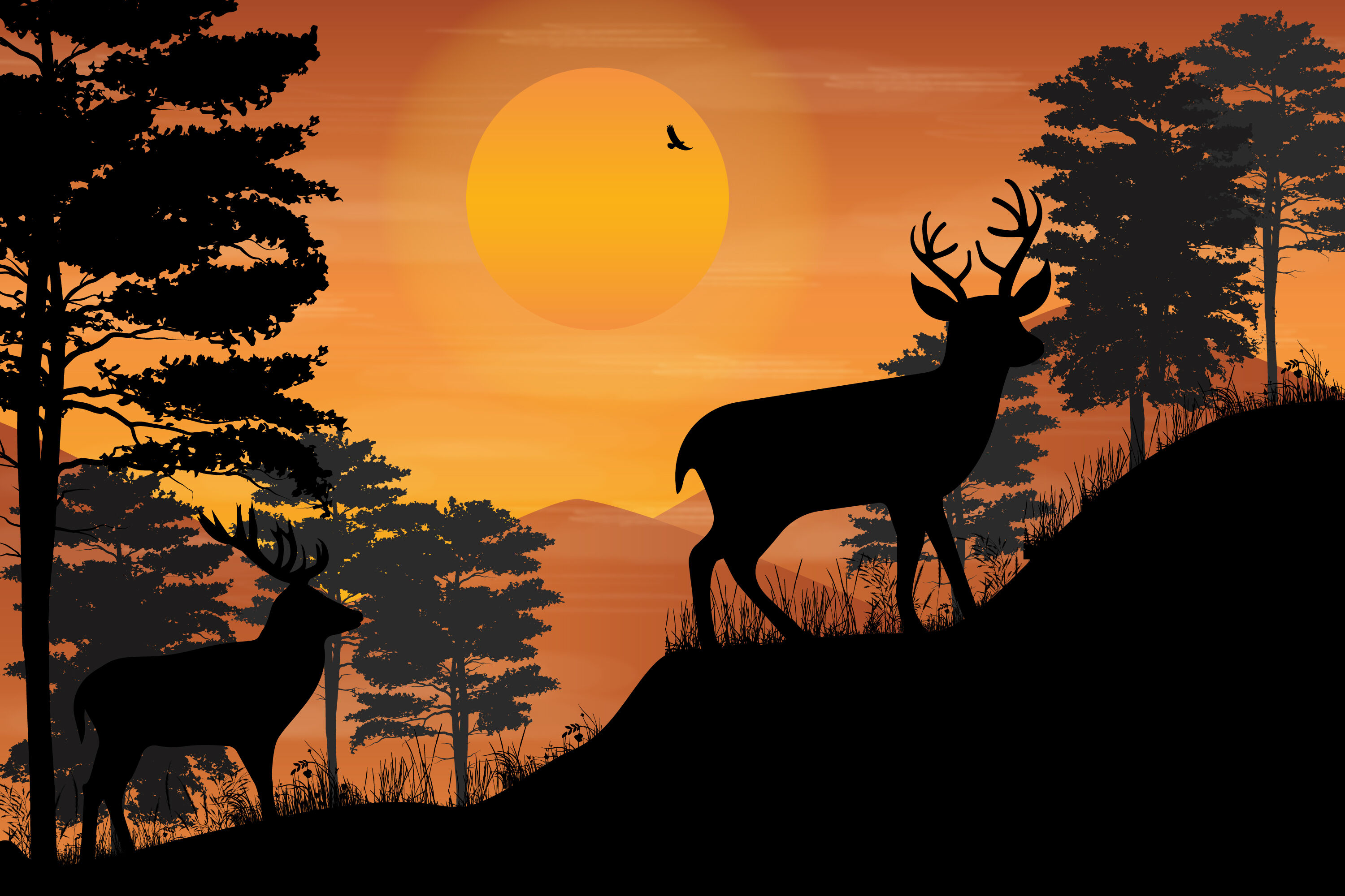 cute deer and sunset silhouette By CurutDesign