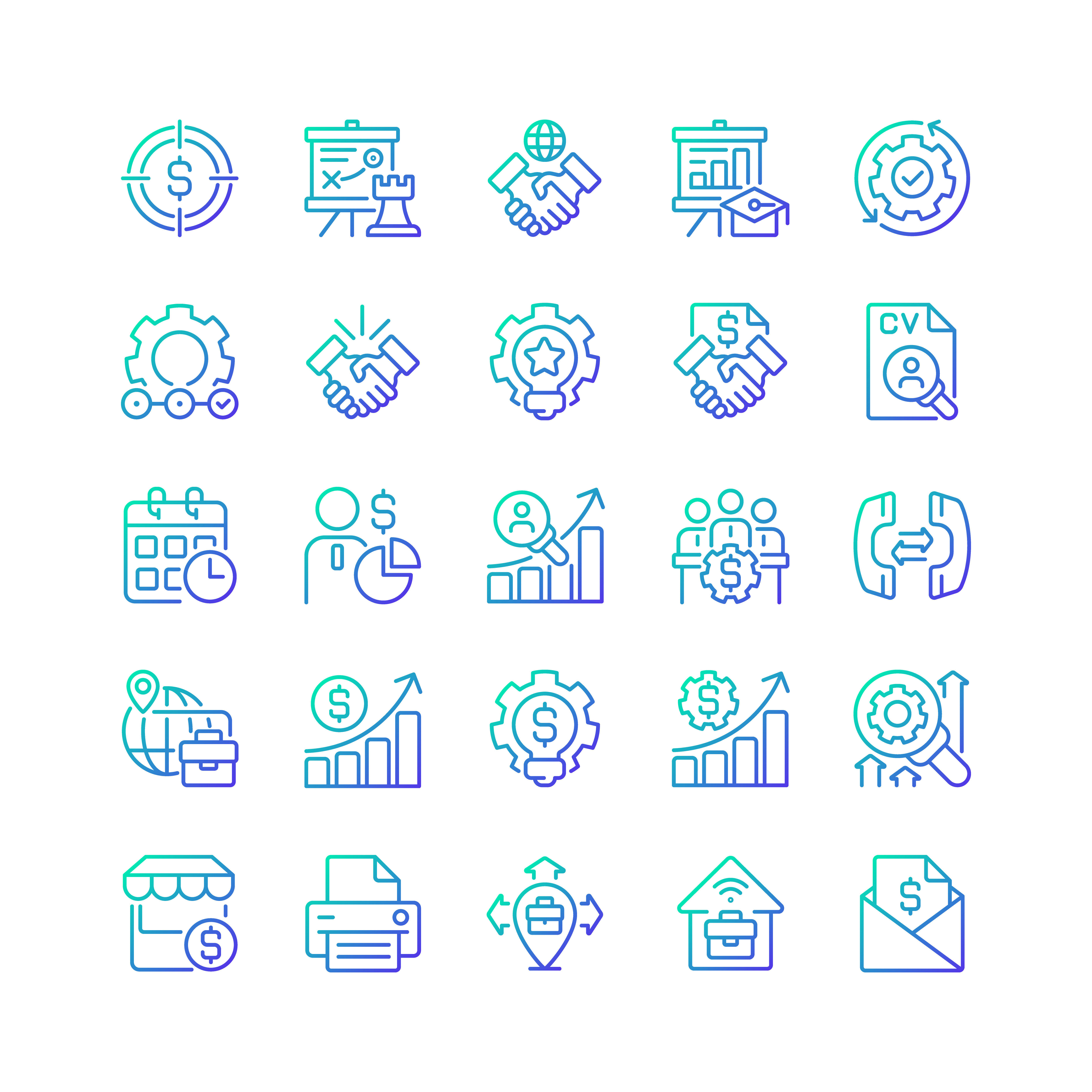 Business Management Gradient Linear Vector Icons Set By Bsd Studio