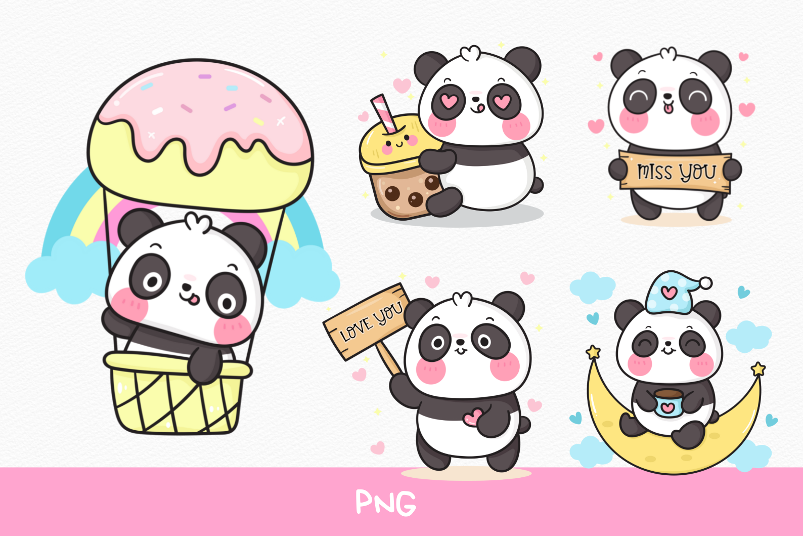 Cute Panda baby animals kawaii clipart birthday party By Vividdiy8