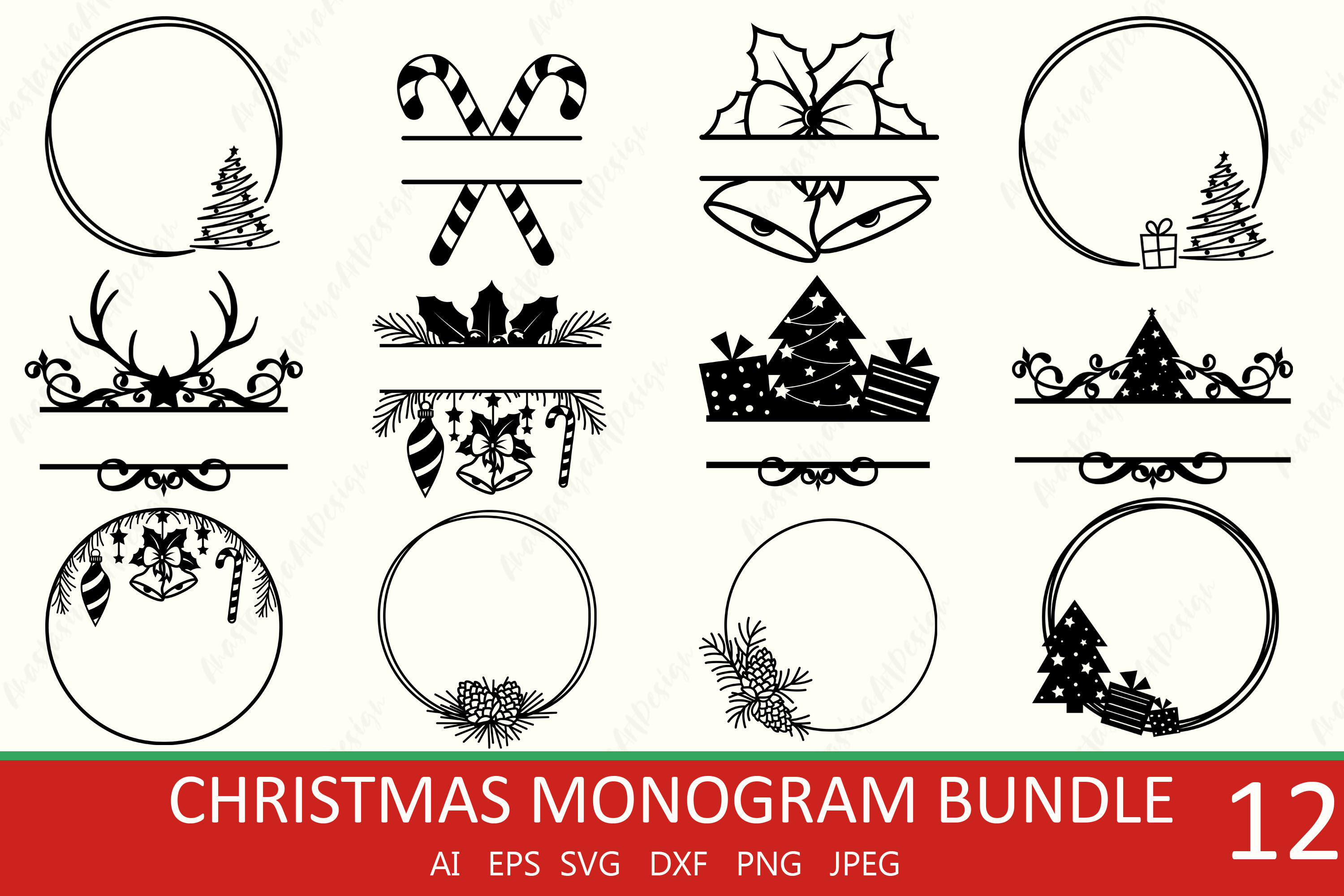 Free Merry Christmas Monogram Frame SVG Cut File