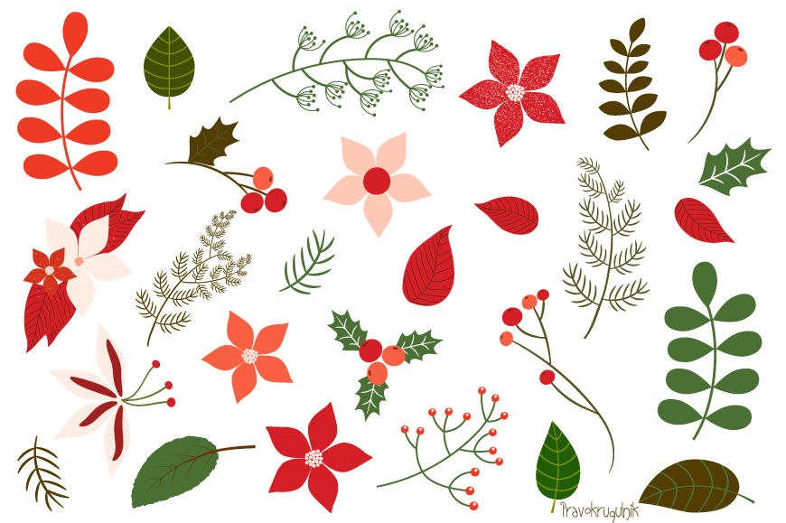 Winter Greenery Vector Clipart Set | Holly Leaves
